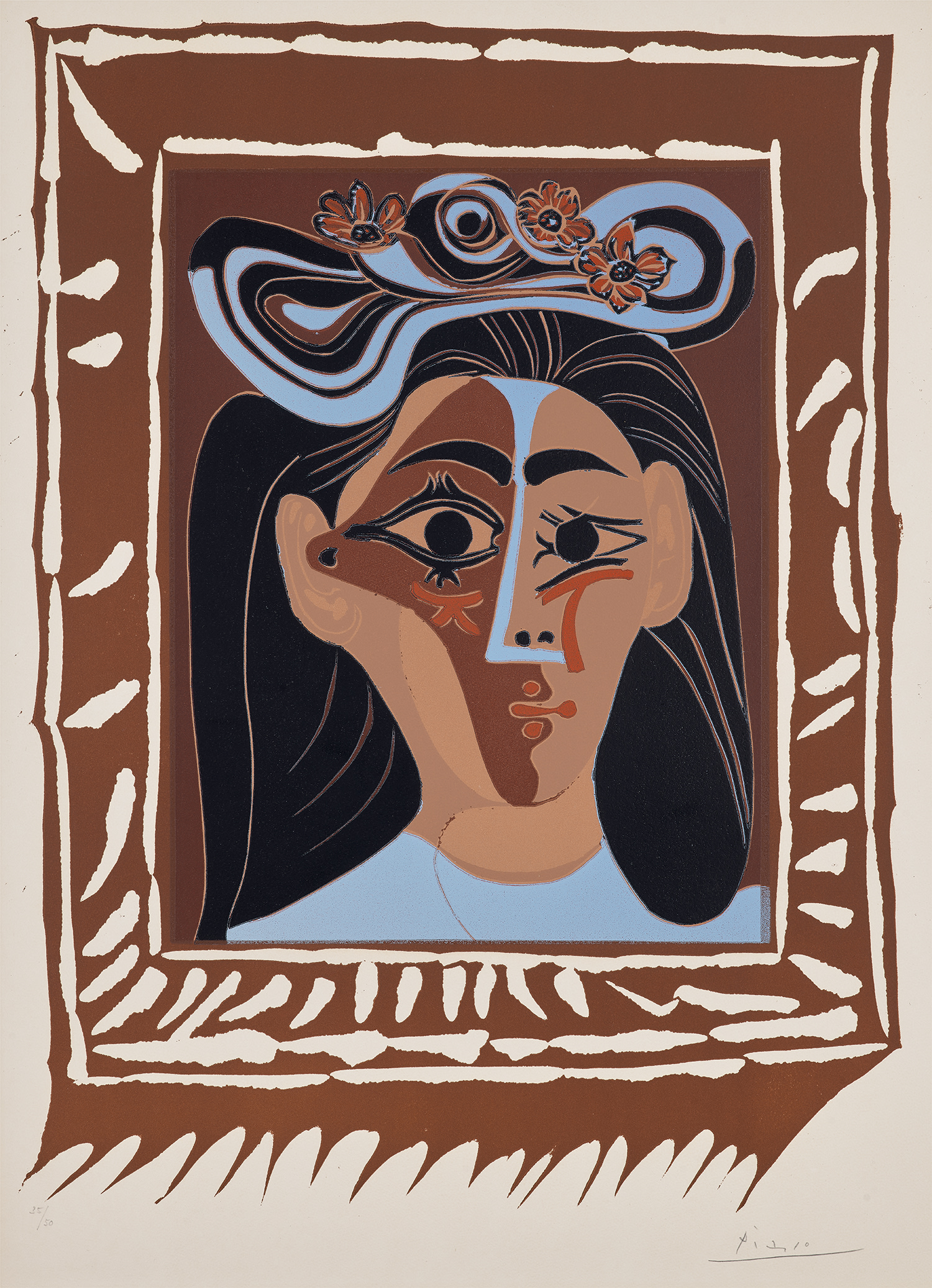 Pablo Picasso — Jacqueline au chapeau à fleurs. II (Jacqueline in a Flowered Hat. II) (Bl. 1149, Ba. 1304)