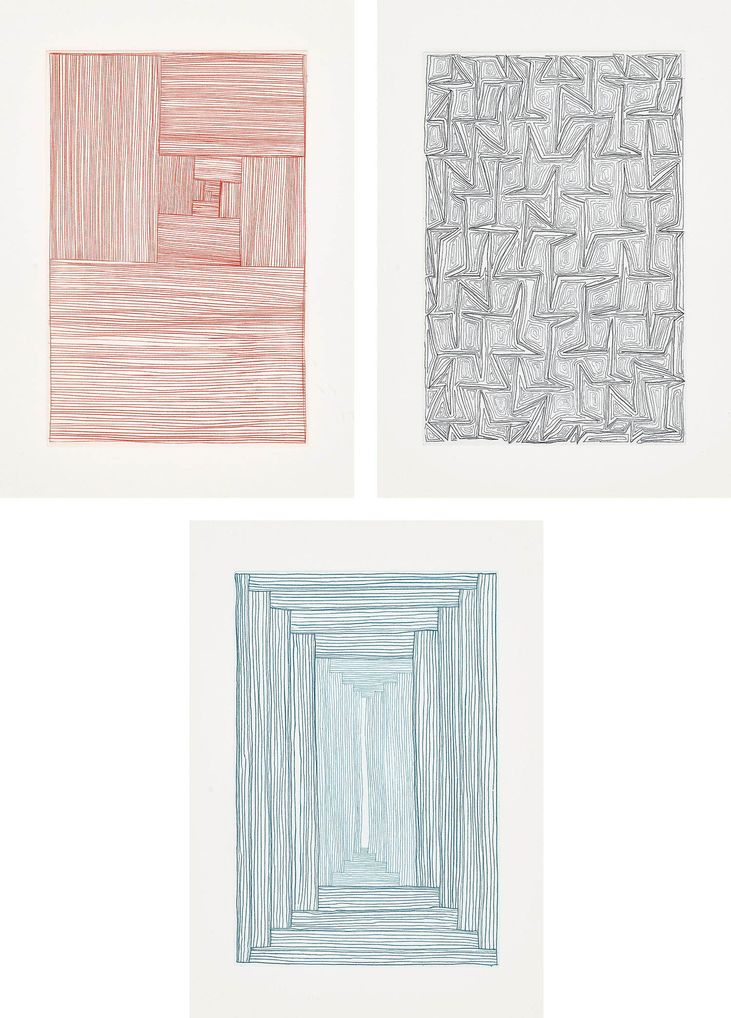 Constant Window; Proton Saga; and 56787654, from Nine Prints