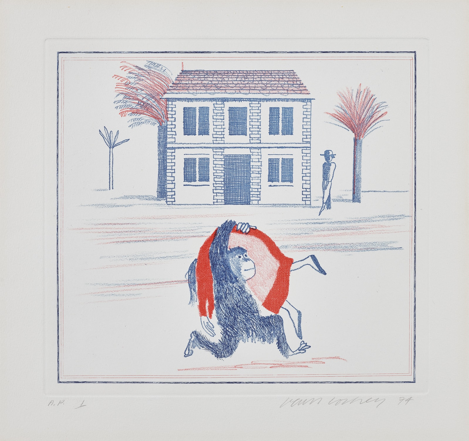 David Hockney — Geography Book (Félicité's Only View From Abroad): Illustration for "A Simple Heart" of Gustave Flaubert (S.A.C. 164, M.C.A.T. 151)