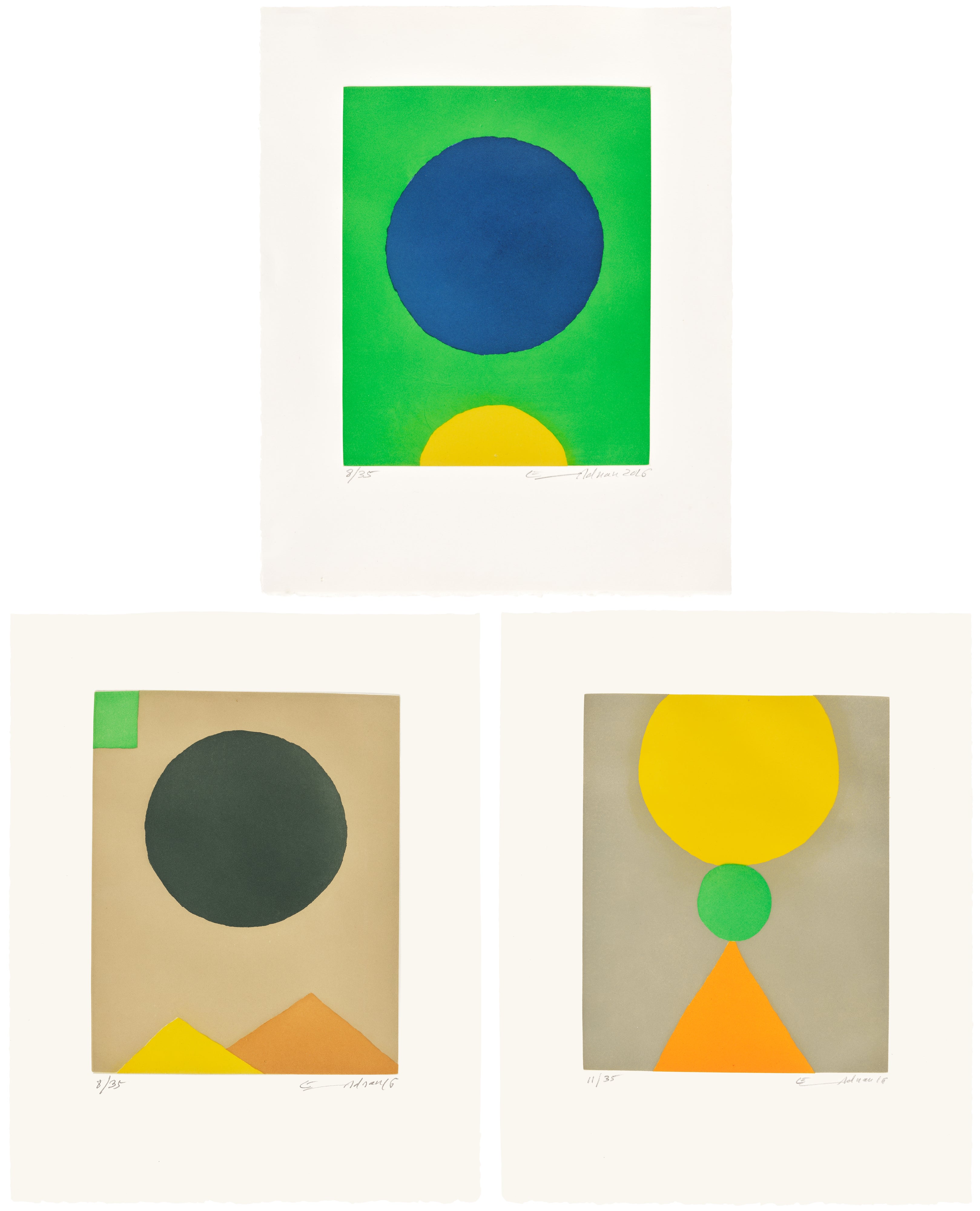 Etel Adnan — Le Poids du Monde: three plates