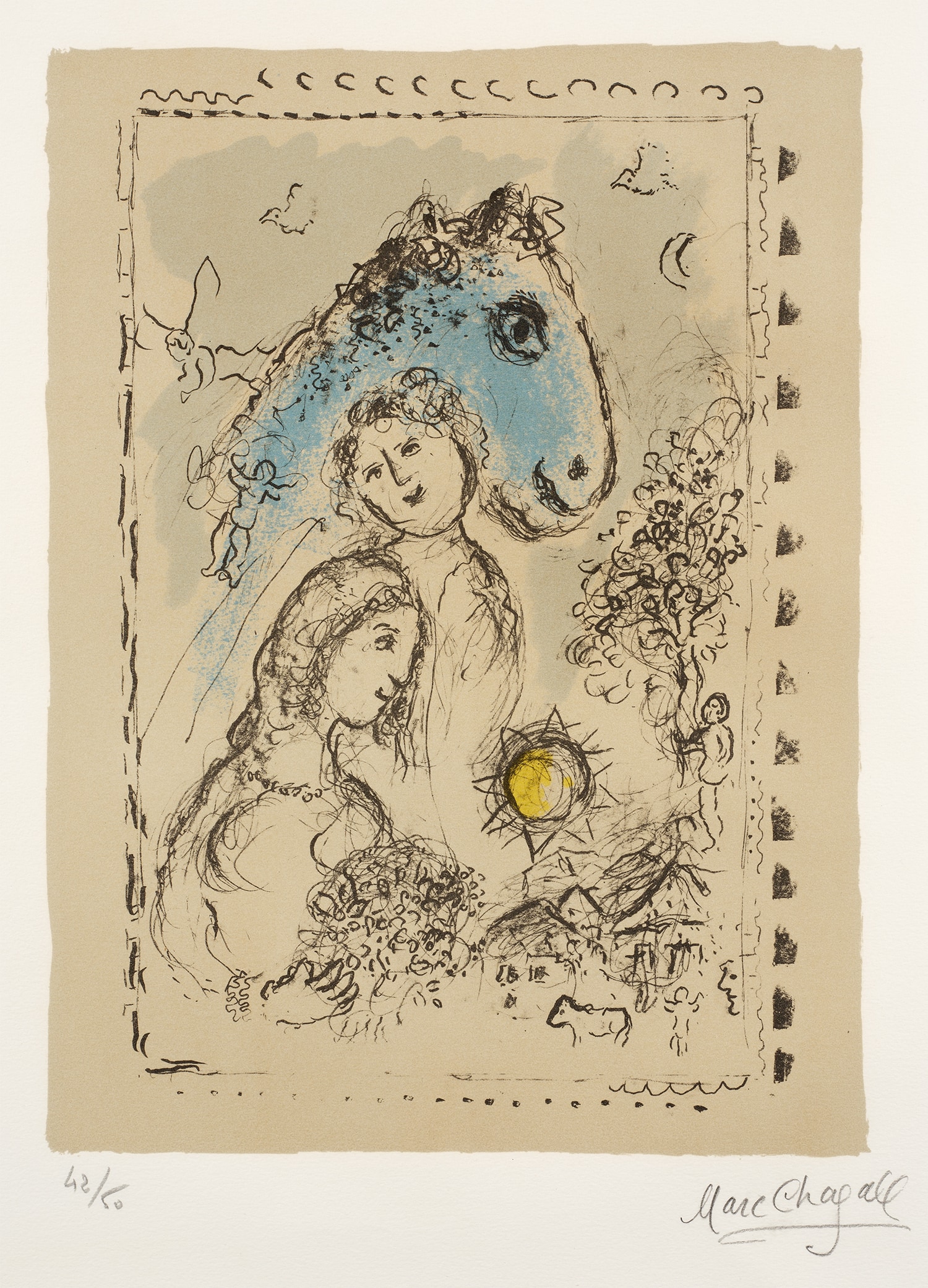 Marc Chagall — Cheval bleu au couple (Blue Horse with Couple) (M. 993)