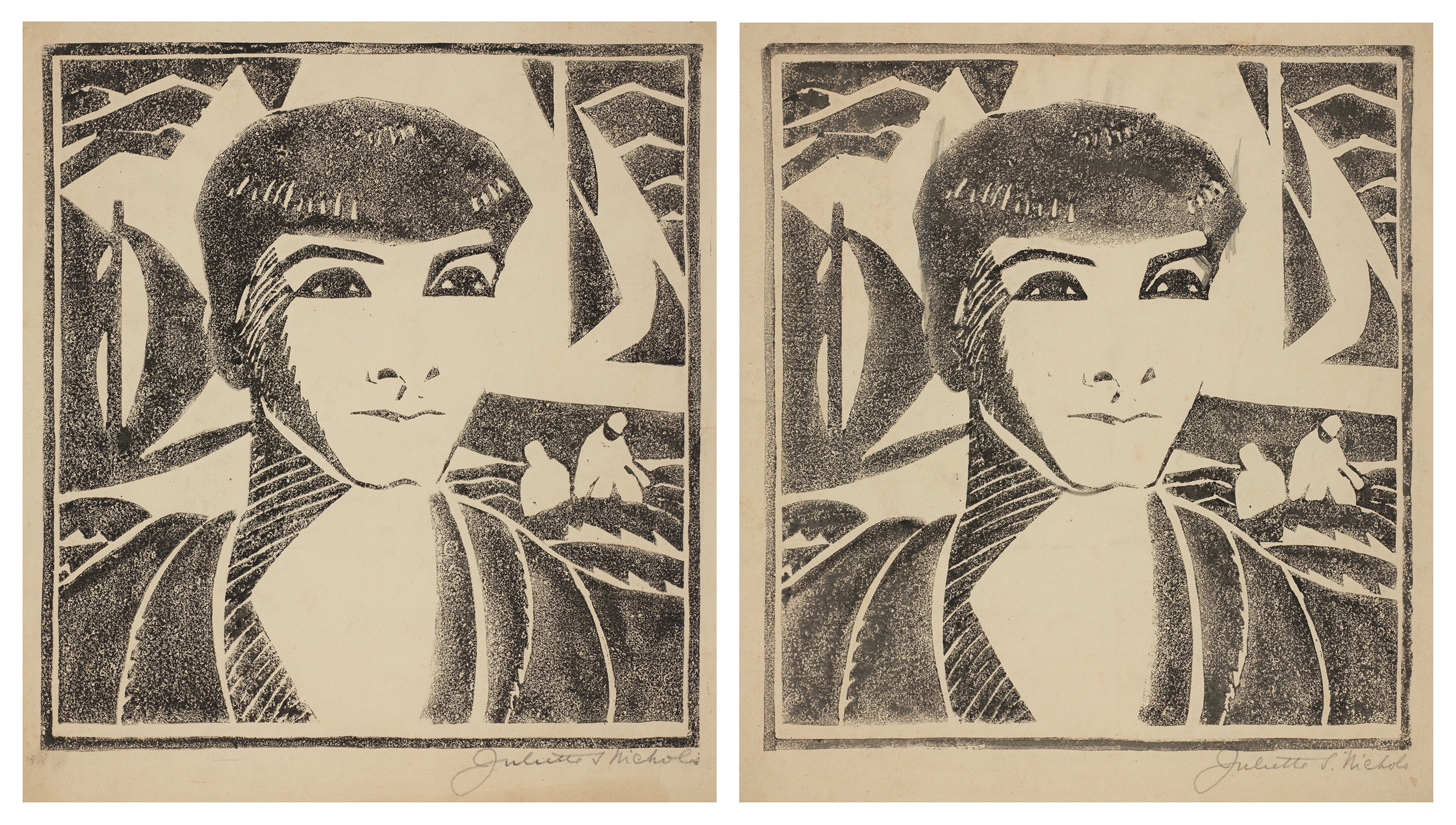 Juliette Nichols — [Portrait with Sails and Two Fishermen]