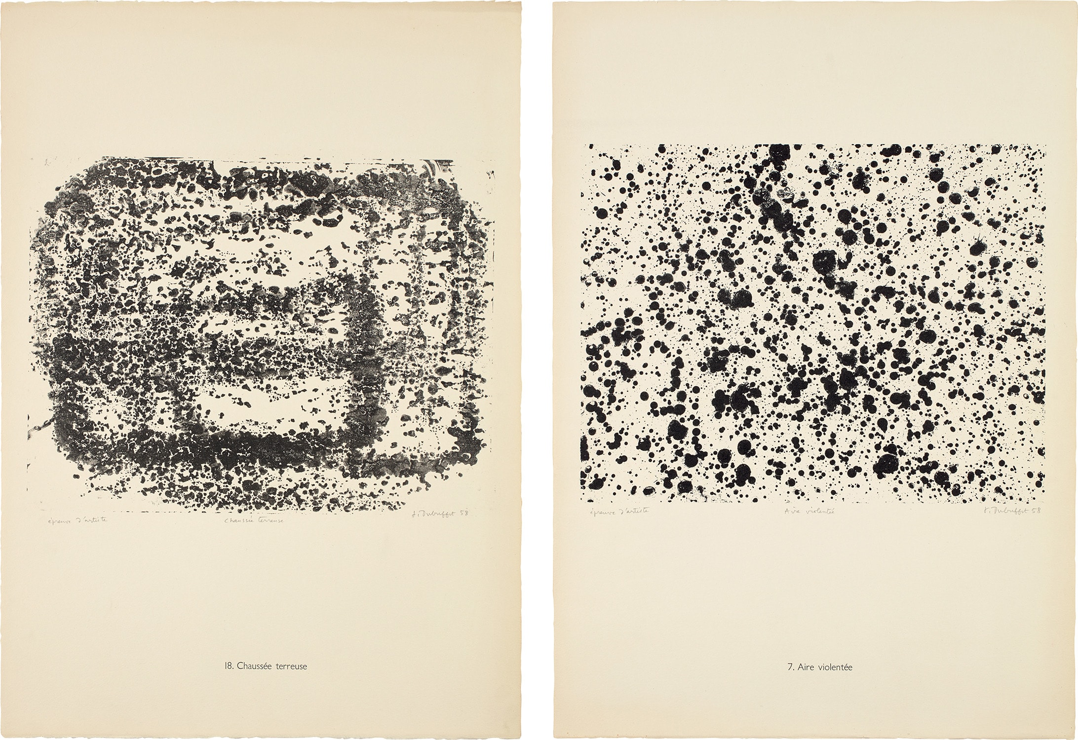 Aire violentée; and Chaussée terreuse (Violated Area; and Terraced Road), from Suite d'inventaire, plates 7 and 18 of album 3, from Les Phénomènes (Phenomenons)
