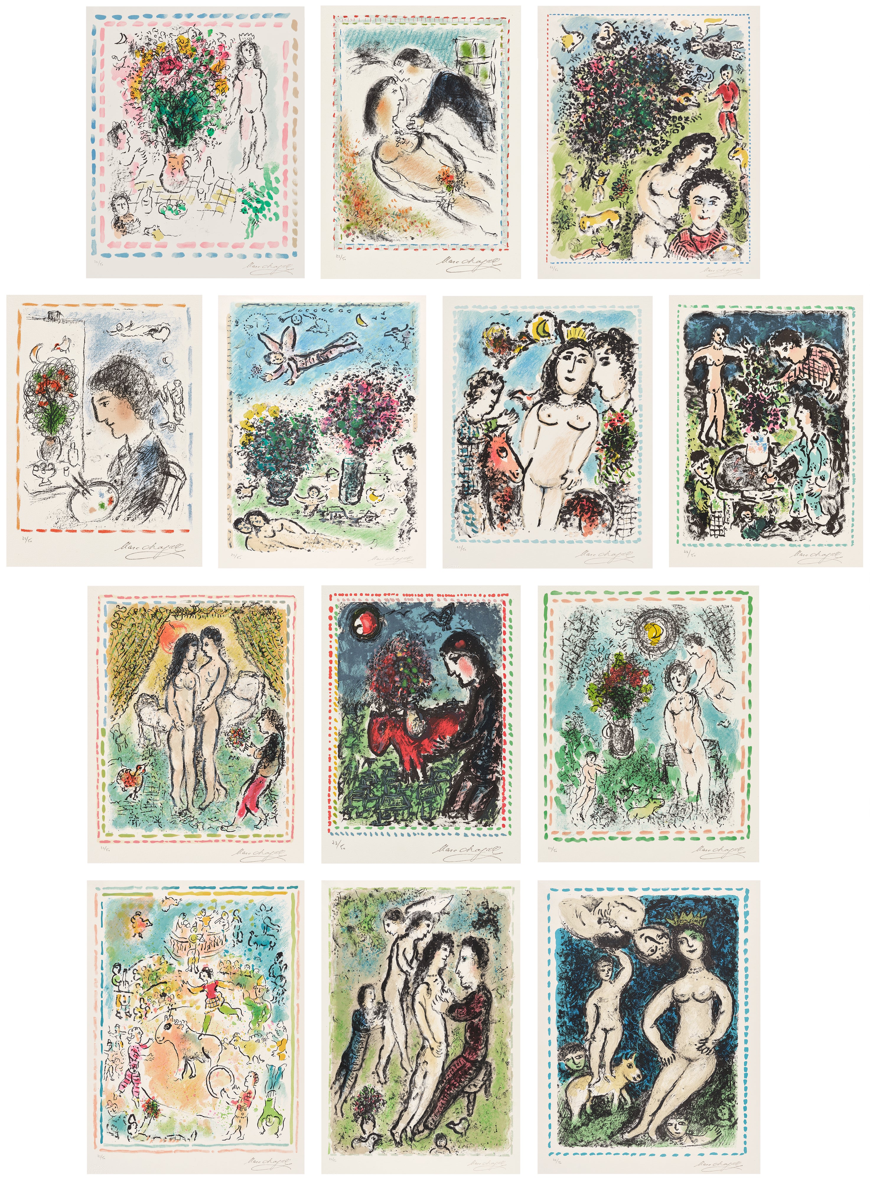 Marc Chagall — Les quinze dernières lithographies de Marc Chagall (Marc Chagall's Last Fifteen Lithographs): thirteen plates (M. 1036-1042, 1044-1049)