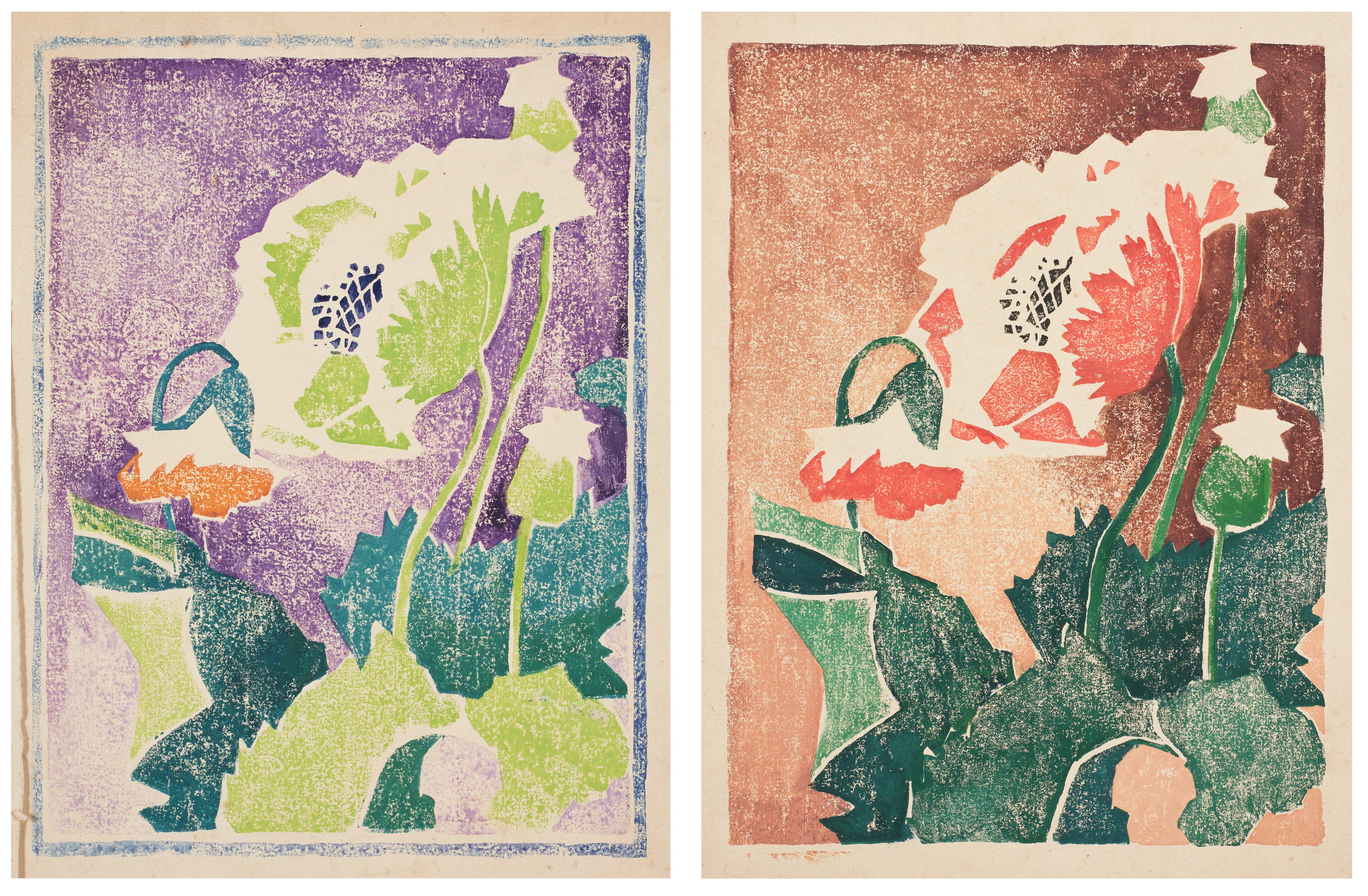 Juliette Nichols — [Green and Purple Poppy]; and [Red and Green Poppy]