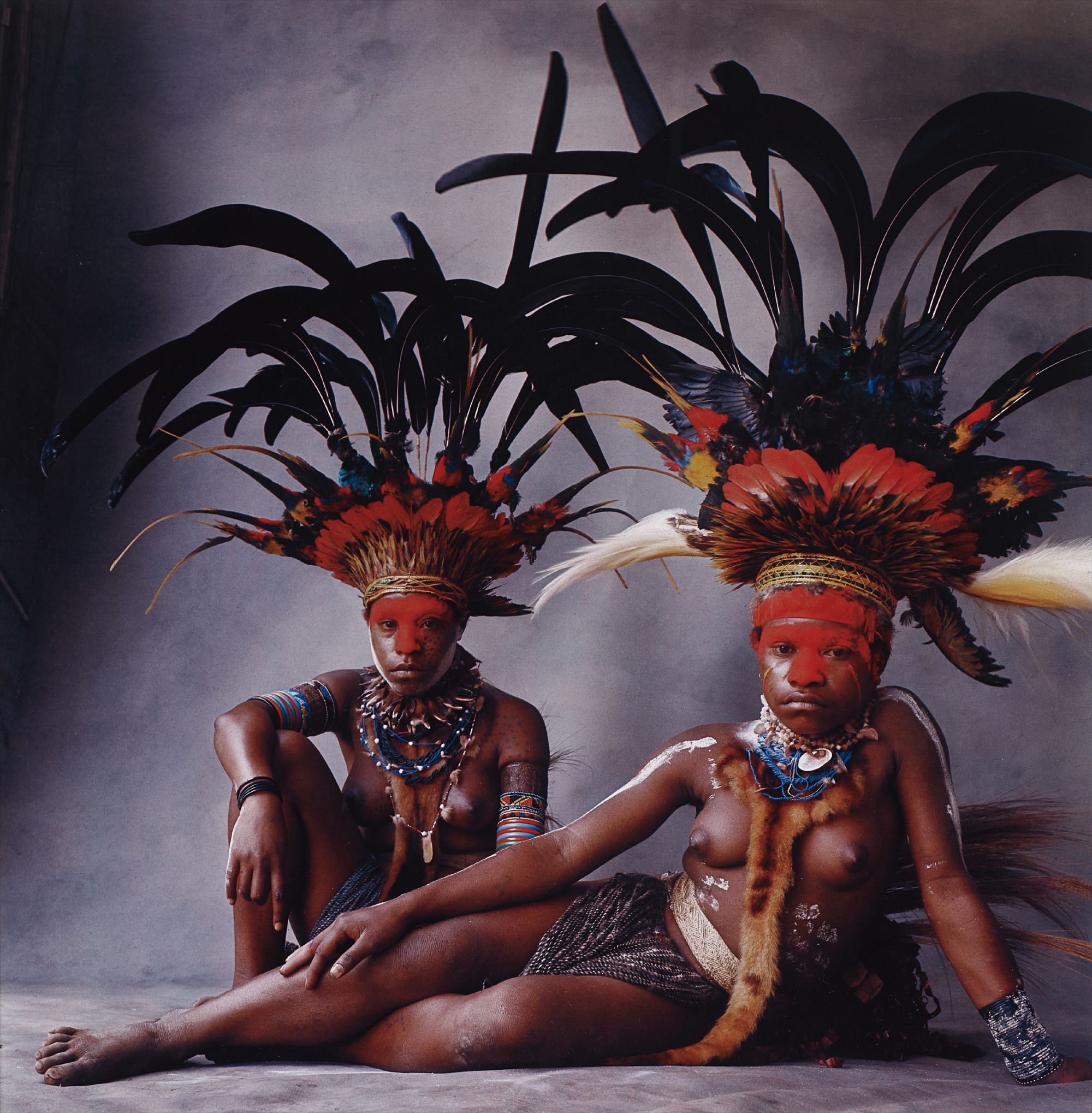 Two New Guinea Young Women with Feathers