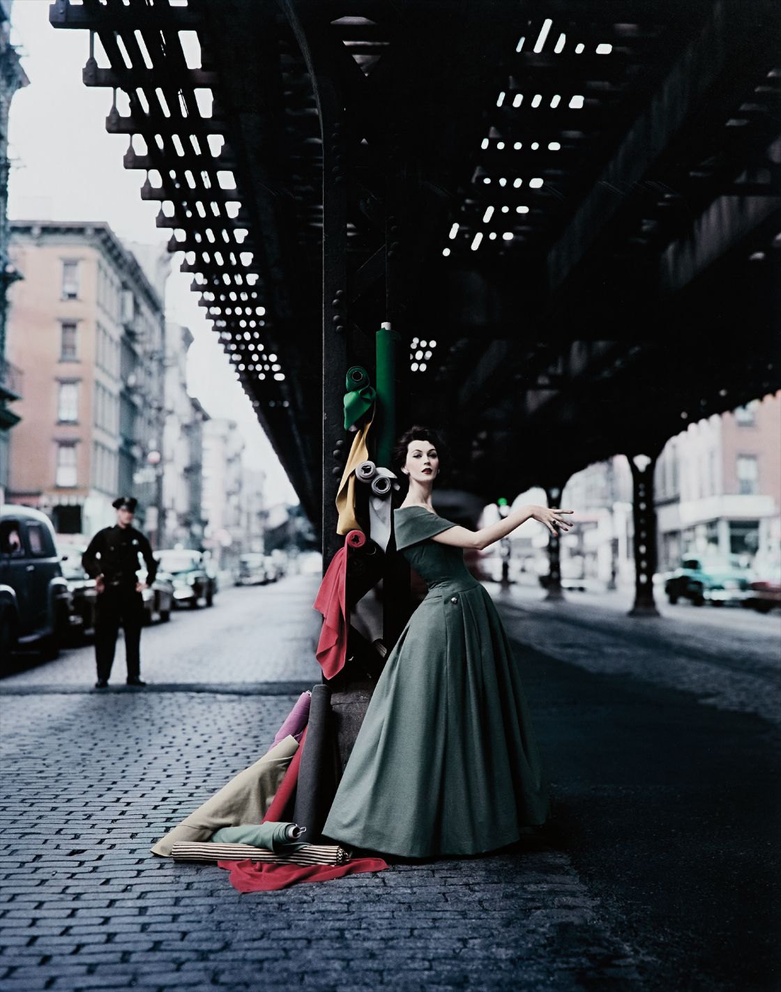 William Helburn — Dovima under the El (Dior Creates Cosmopolitan Drama)