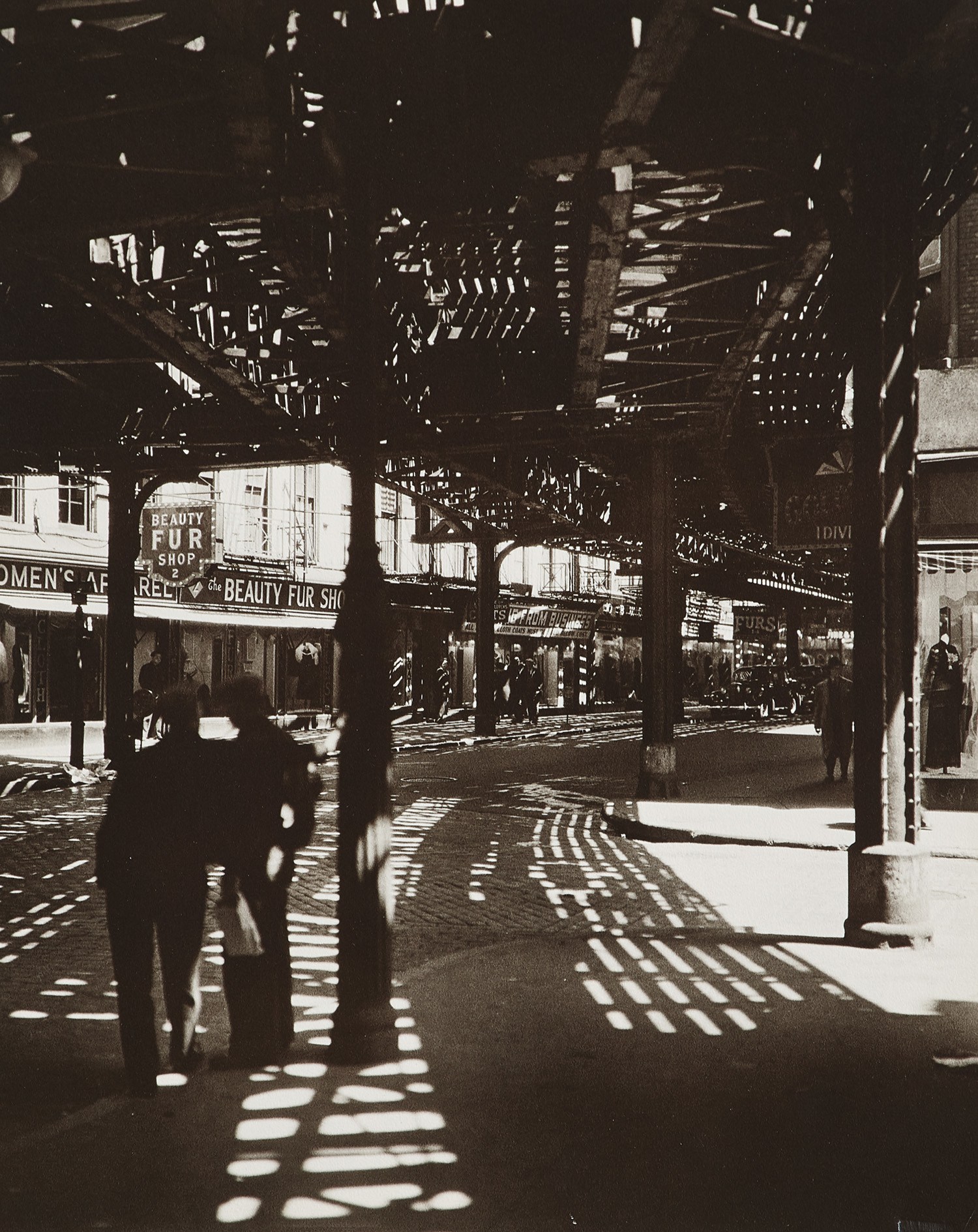 Berenice Abbott — 'El,' Second and Third Avenue Lines: Bowery and Division Street, Manhattan