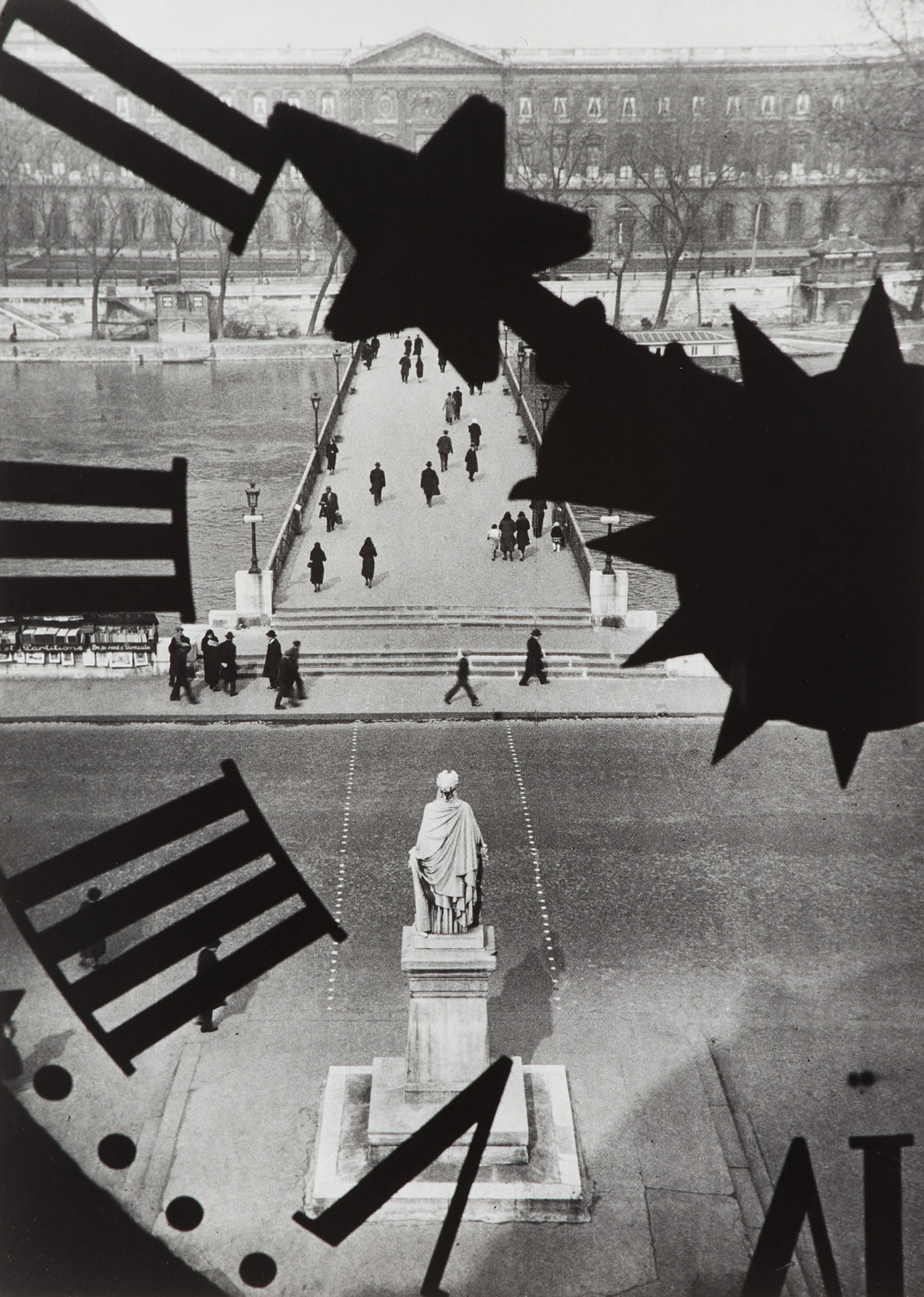 André Kertész — Clock of the Academy, Pont des Arts, and the Louvre