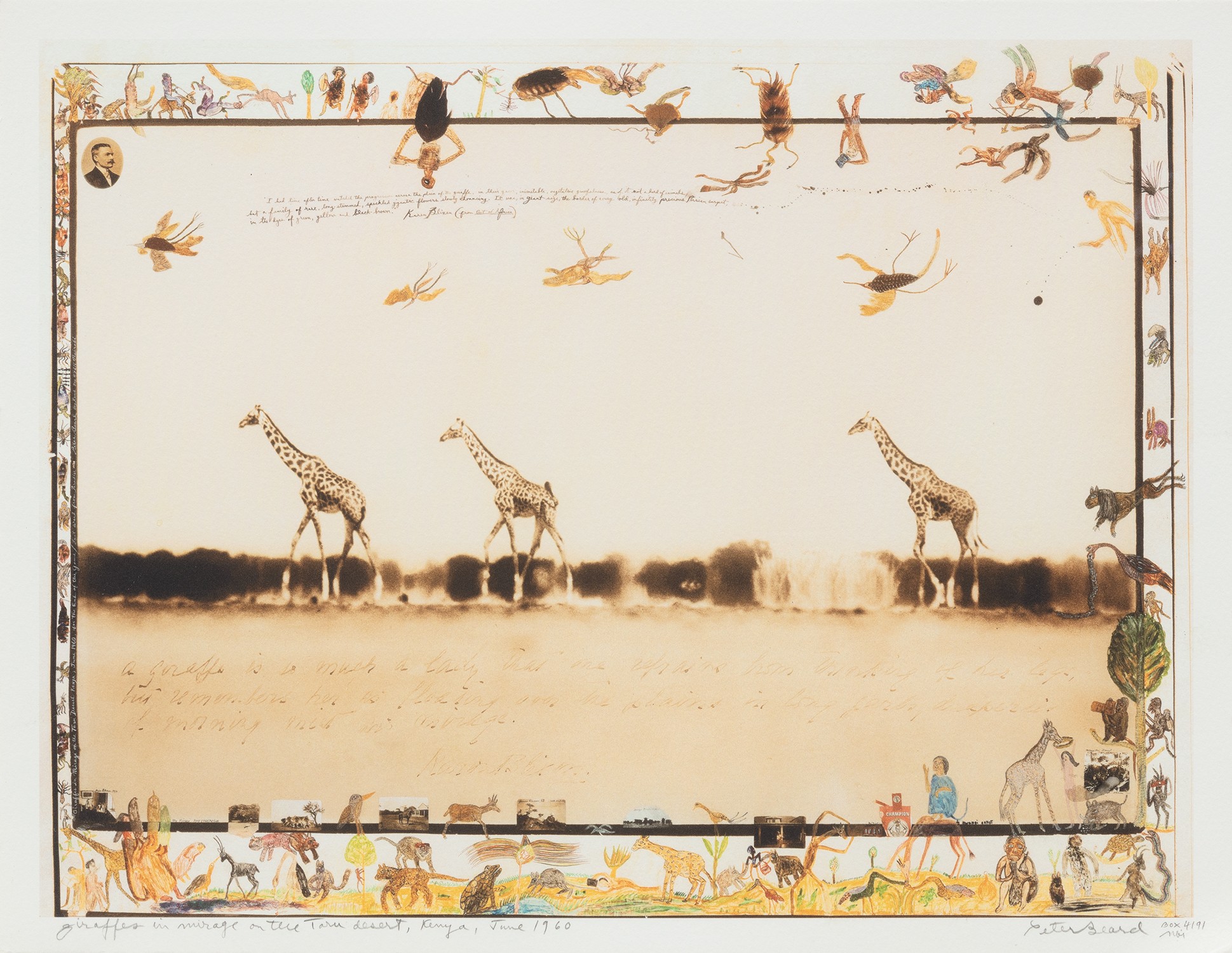Peter Beard — Giraffes in mirage on the Taru Desert, Kenya