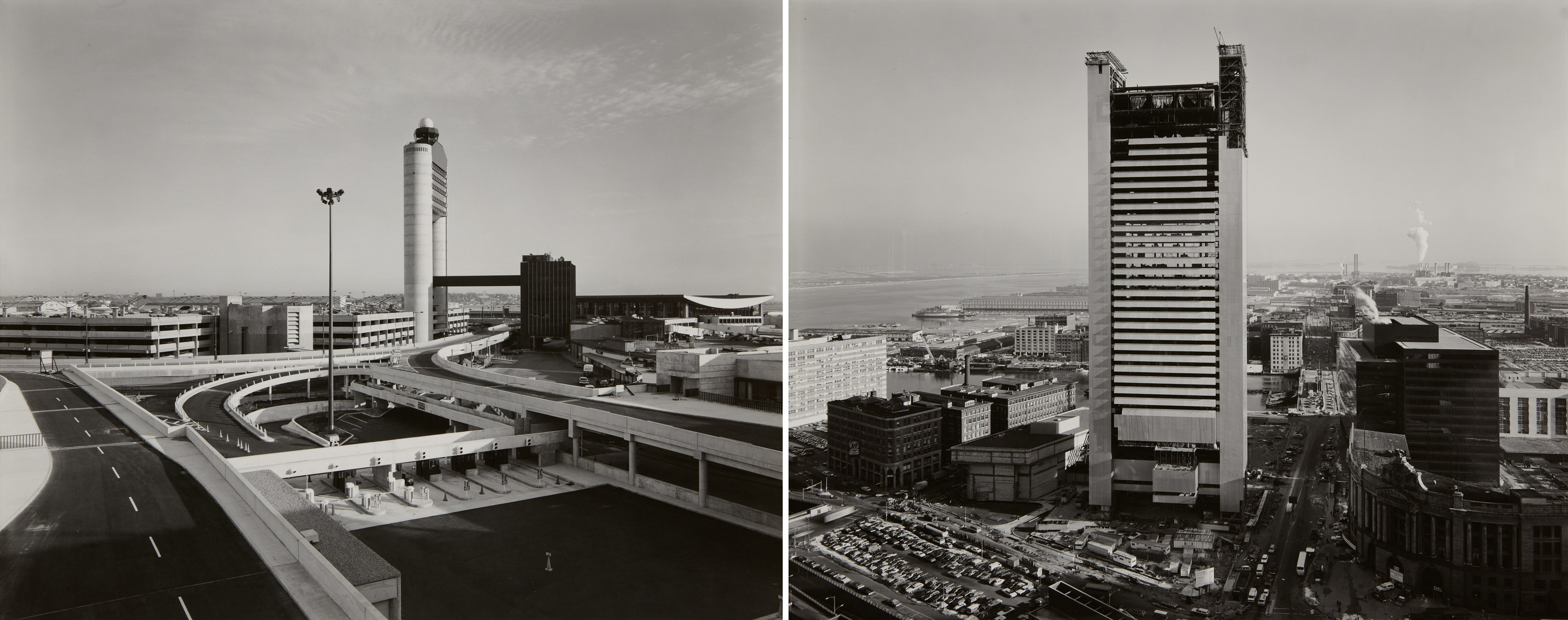 Nicholas Nixon — View of the Federal Reserve Bank Building, Boston; View of terminal area, Logan Airport, Boston