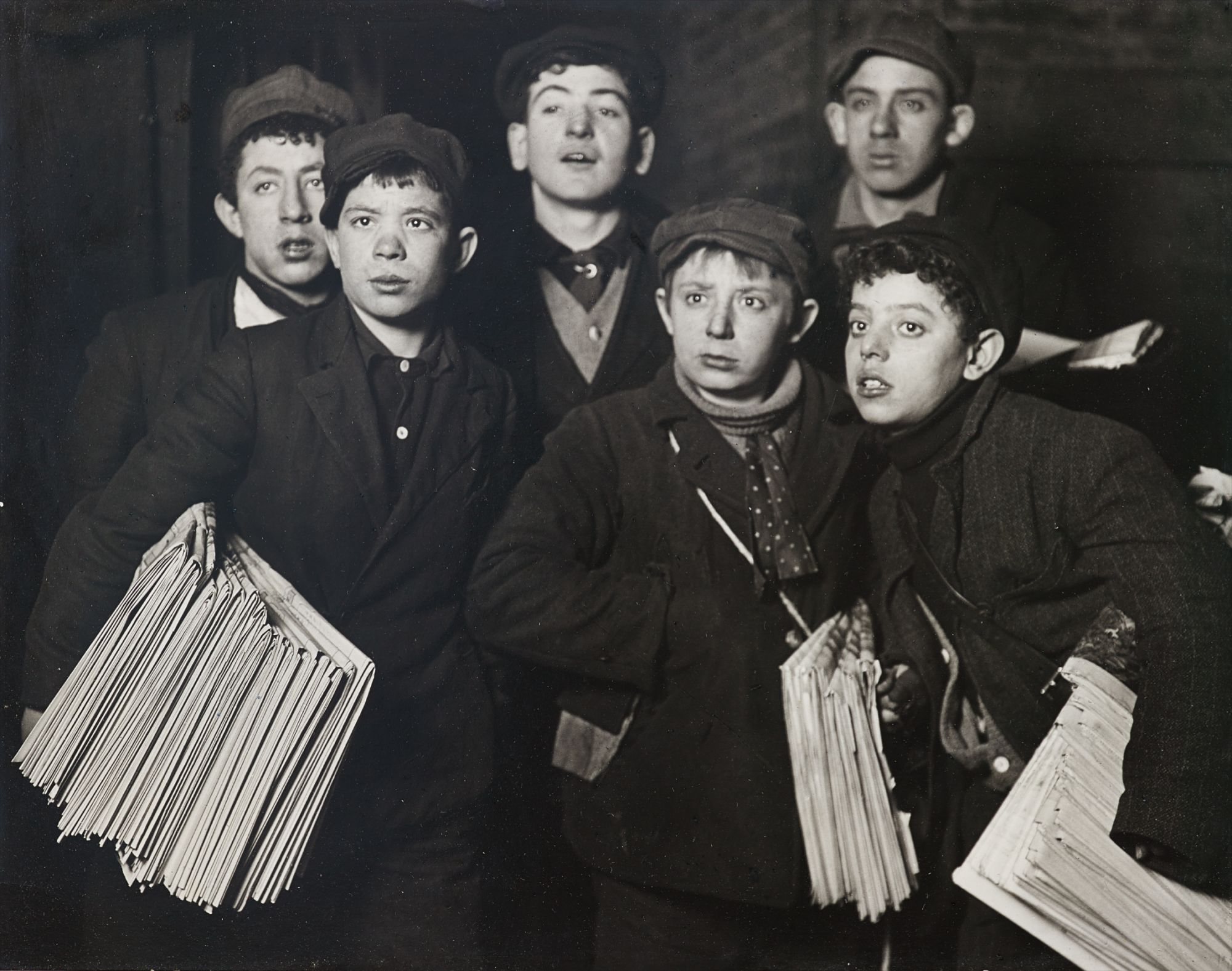 Lewis Hine — Newsies at Brooklyn Bridge Starting Out at 1 a.m. in a Blizzard on a Sunday