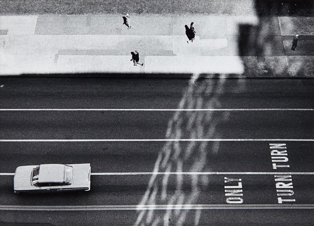 Yasuhiro Ishimoto — Street Scene From Above Showing Car And Turn Only Sign