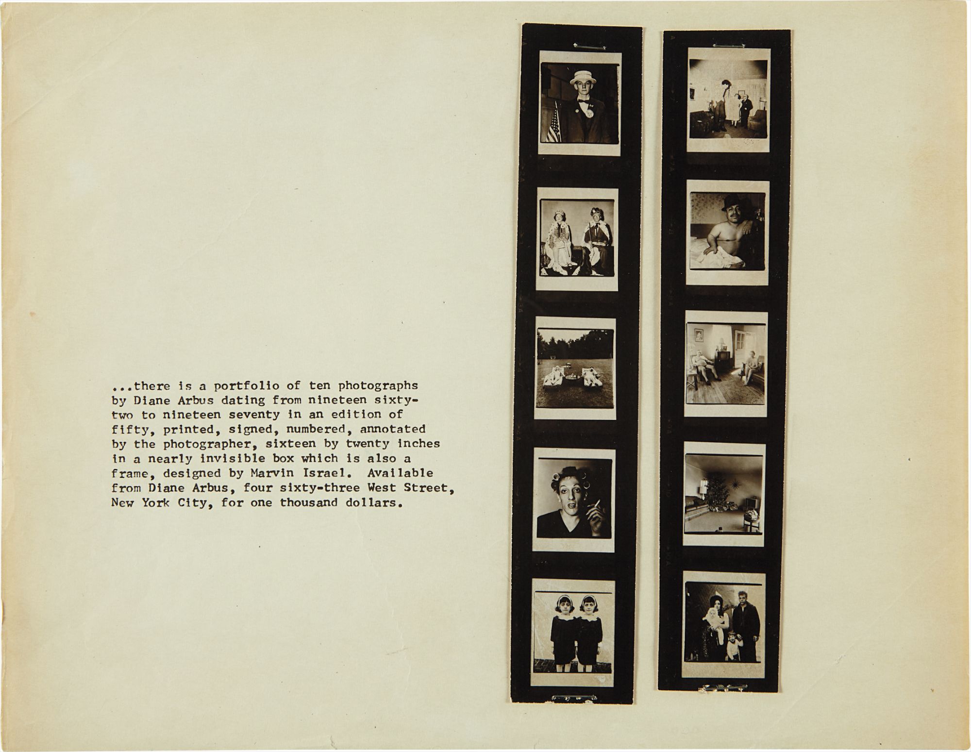 Diane Arbus — Promotion Flyer for 'A Box of Ten Photographs'