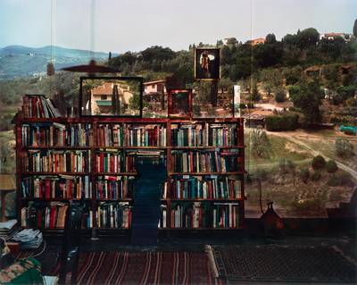 Camera Obscura: View of Landscape Outside of Florence in Room with Bookcase, Italy
