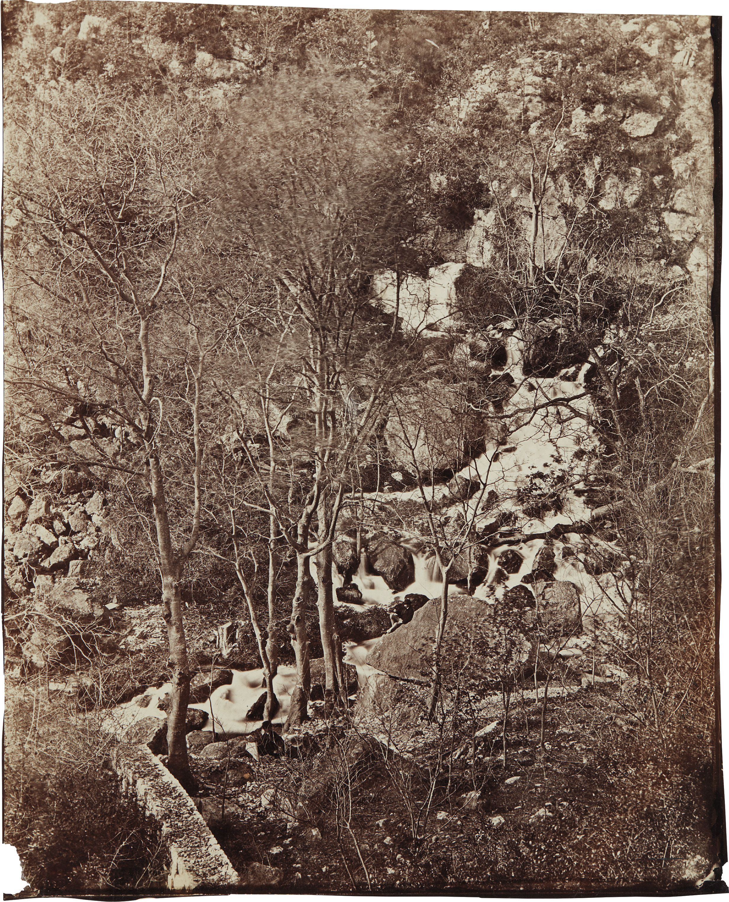 Charles Nègre — Versant de la colline avec cascade et personnage (Slope of the hill with waterfall and figure)