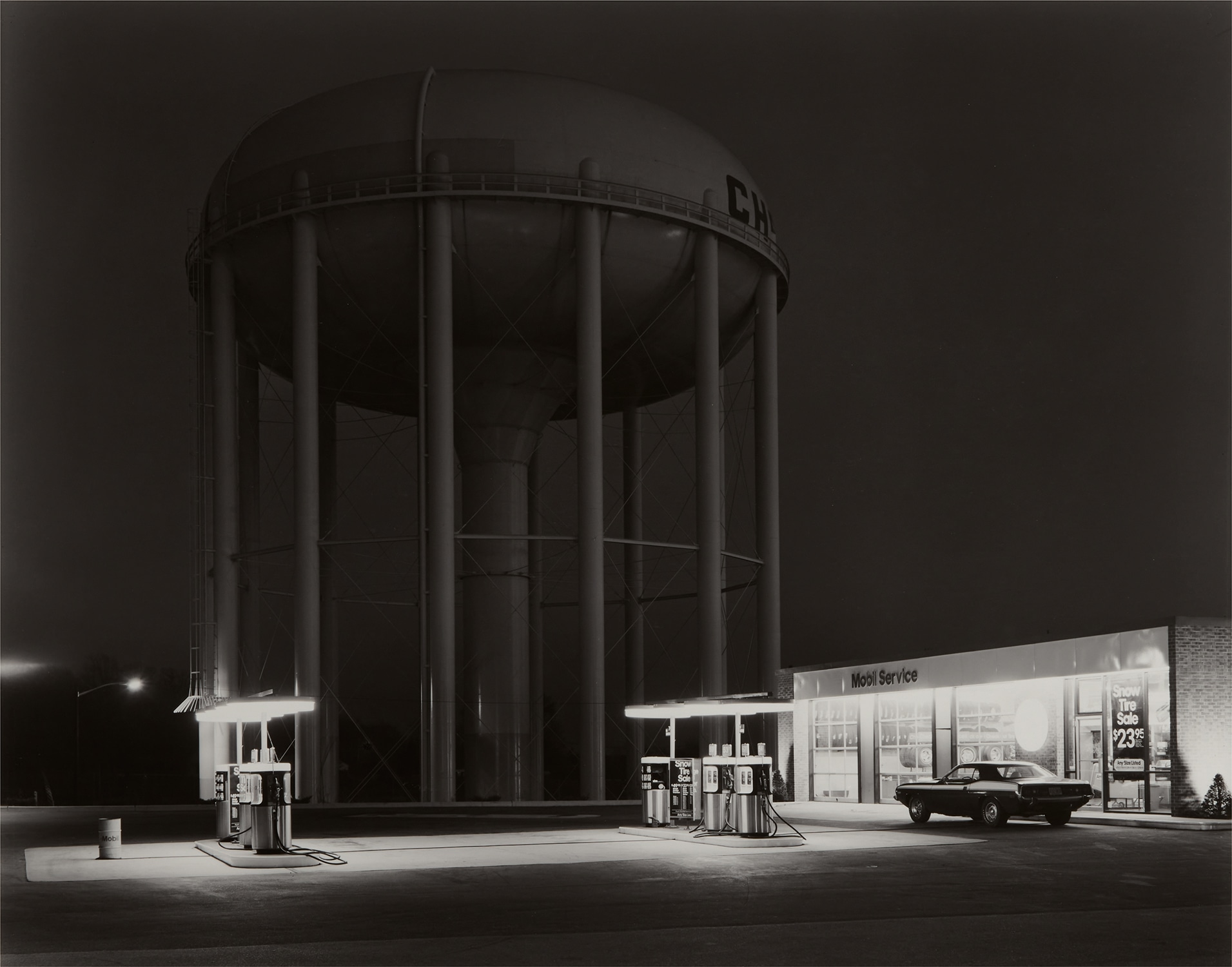 George Tice — Petit's Mobil Station and Watertower, Cherry Hill, N.J.