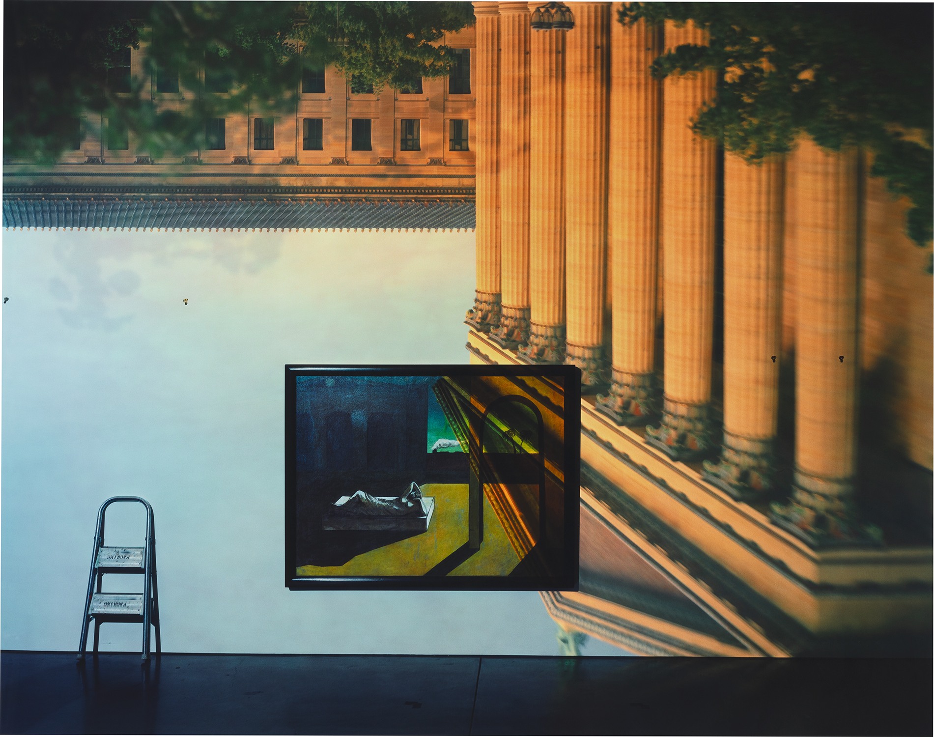 Abelardo Morell — Camera Obscura Image of the Philadelphia Museum of Art, East Entrance in Gallery #171 with a de Chirico Painting