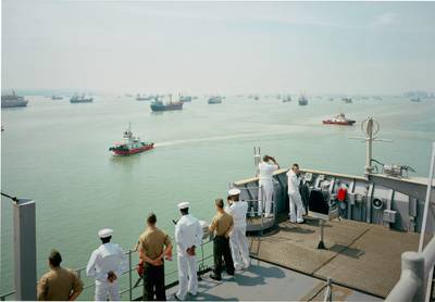 Manning the Rail, USS Tortuga, Java Sea