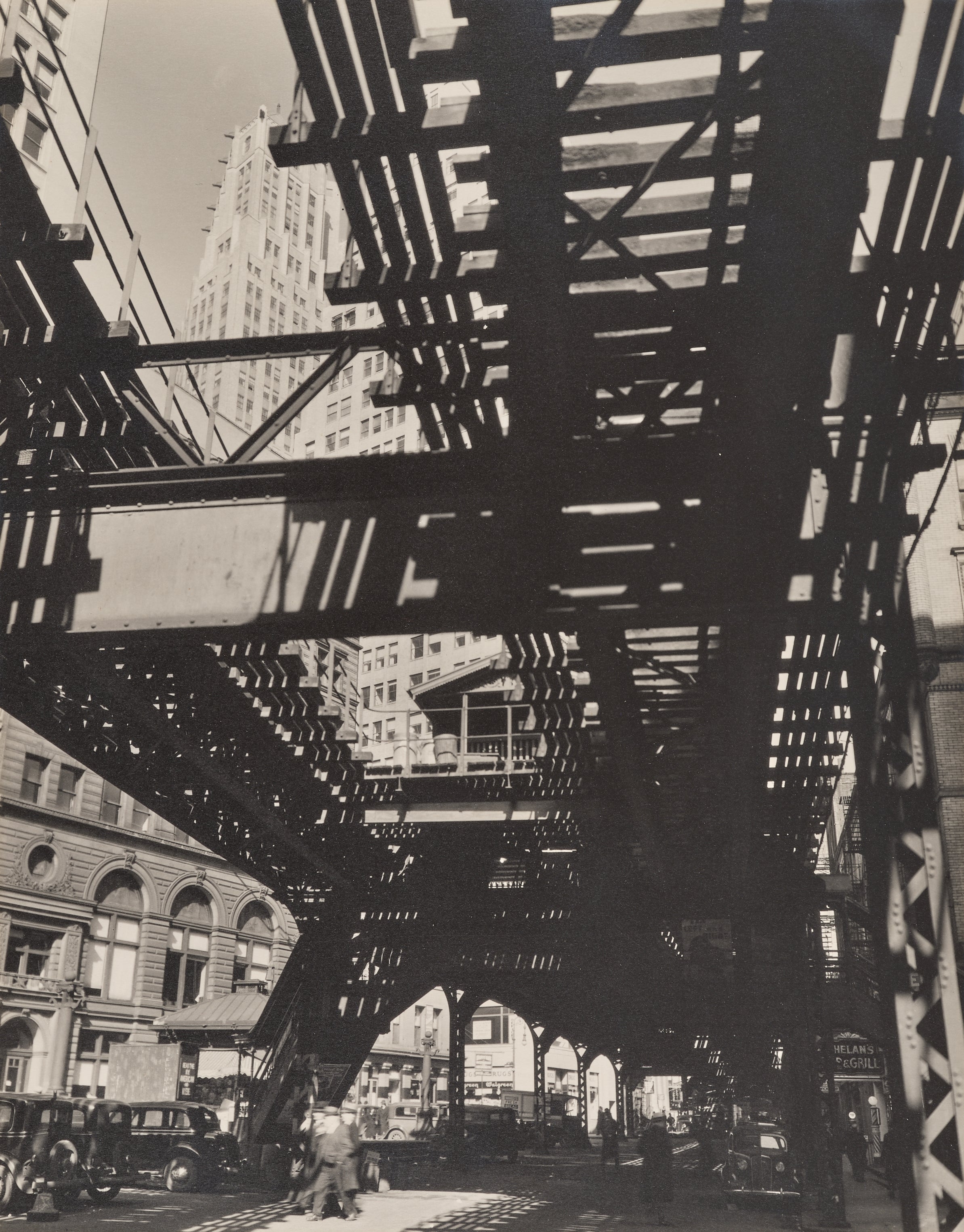 Berenice Abbott — "El" Second and Third Avenue Lines, Hanover Square and Pearl Street