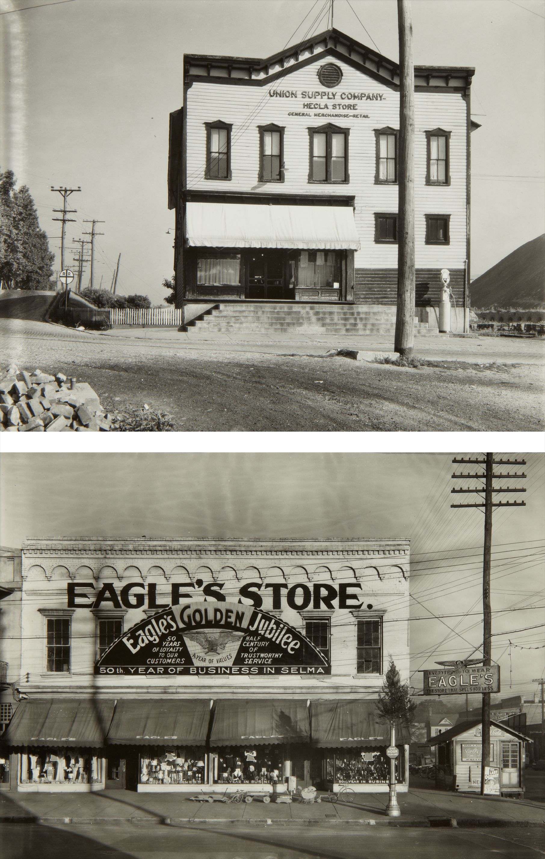 Walker Evans — Company Store, Hecla, West Virginia; and Storefront, Selma, Alabama