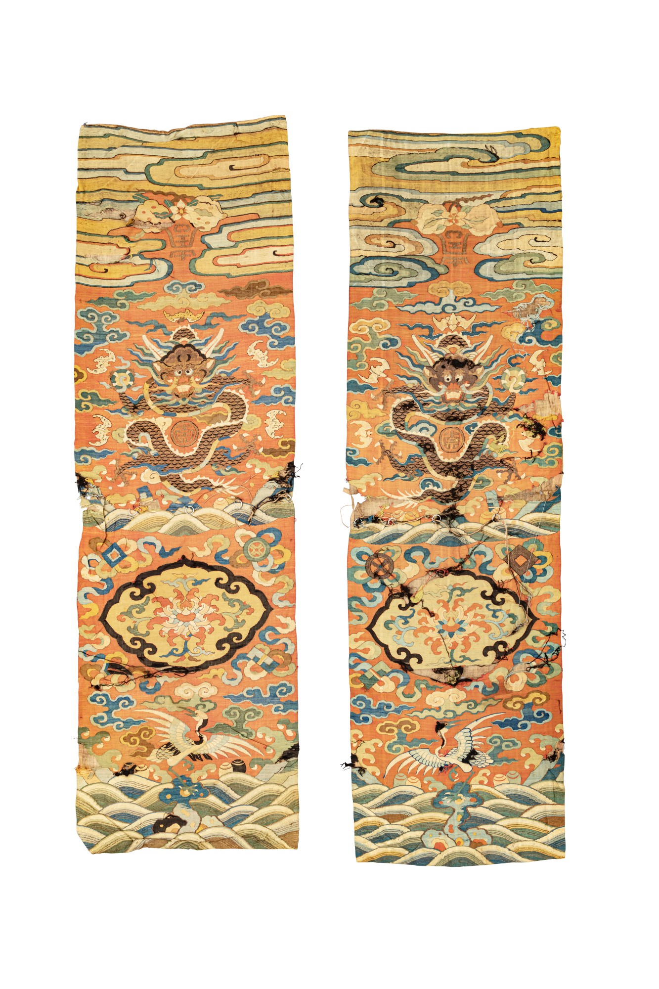 Two rare kesi 'dragon' chair's covers