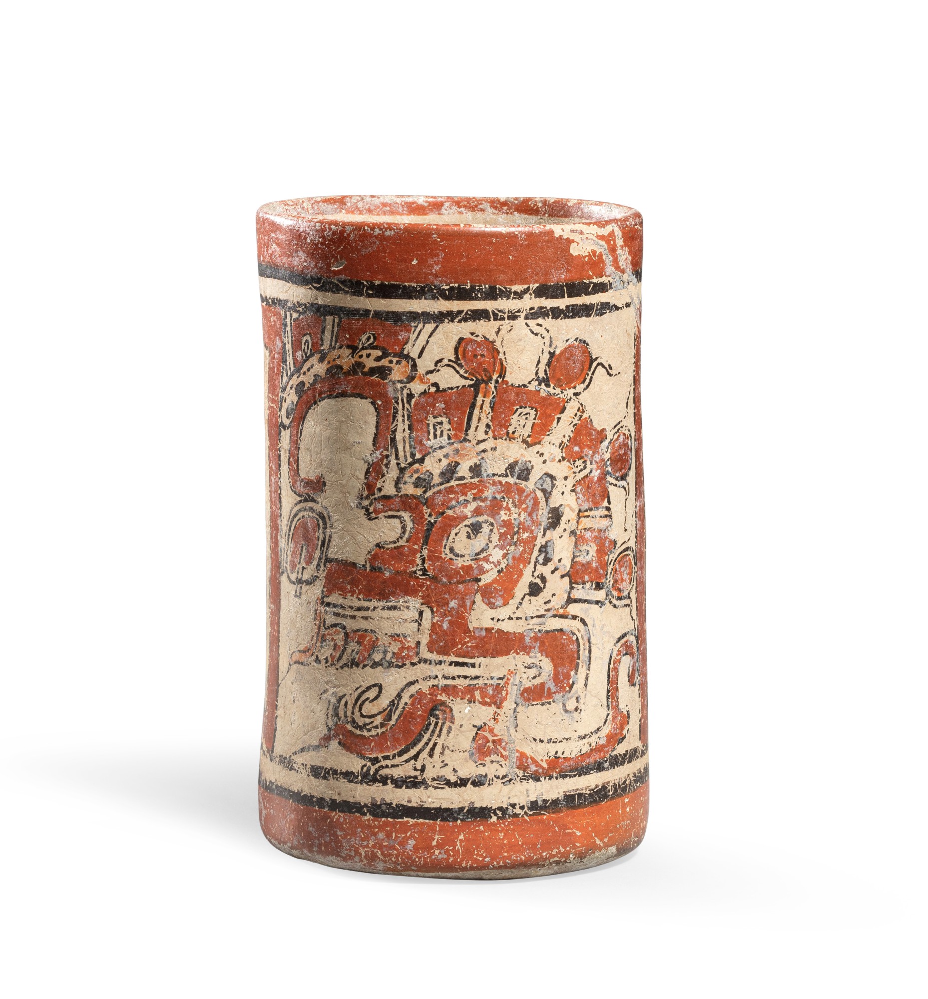 Vase cylindrique en céramique polychrome, Culture Maya, Mexique, Classique récent, 550-950 AP. J.-C. — Maya polychrome cylinder vessel, Mexico, Late Classic, AD 550-950