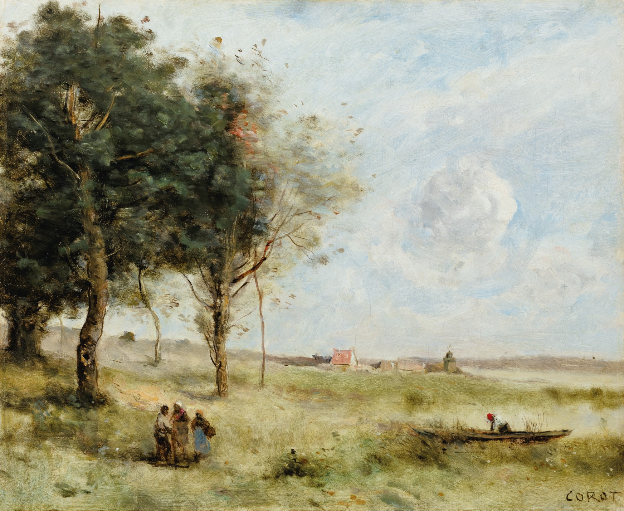 Jean-Baptiste-Camille Corot — Landscapes with peasants, a fisherman beyond