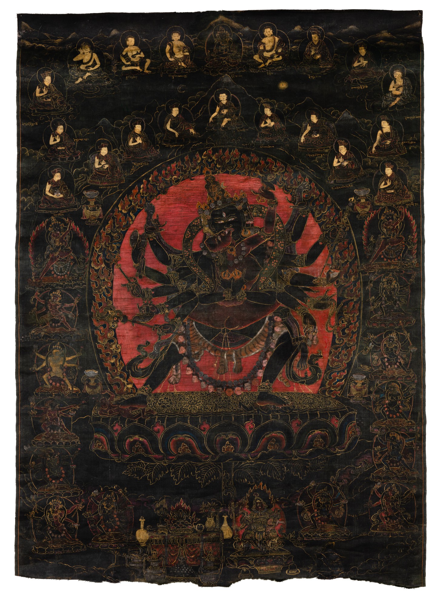 Unknown (Historical) — 西藏 十六至十七世紀 噶舉派勝樂金剛與金剛亥母黑唐卡 設色絹本