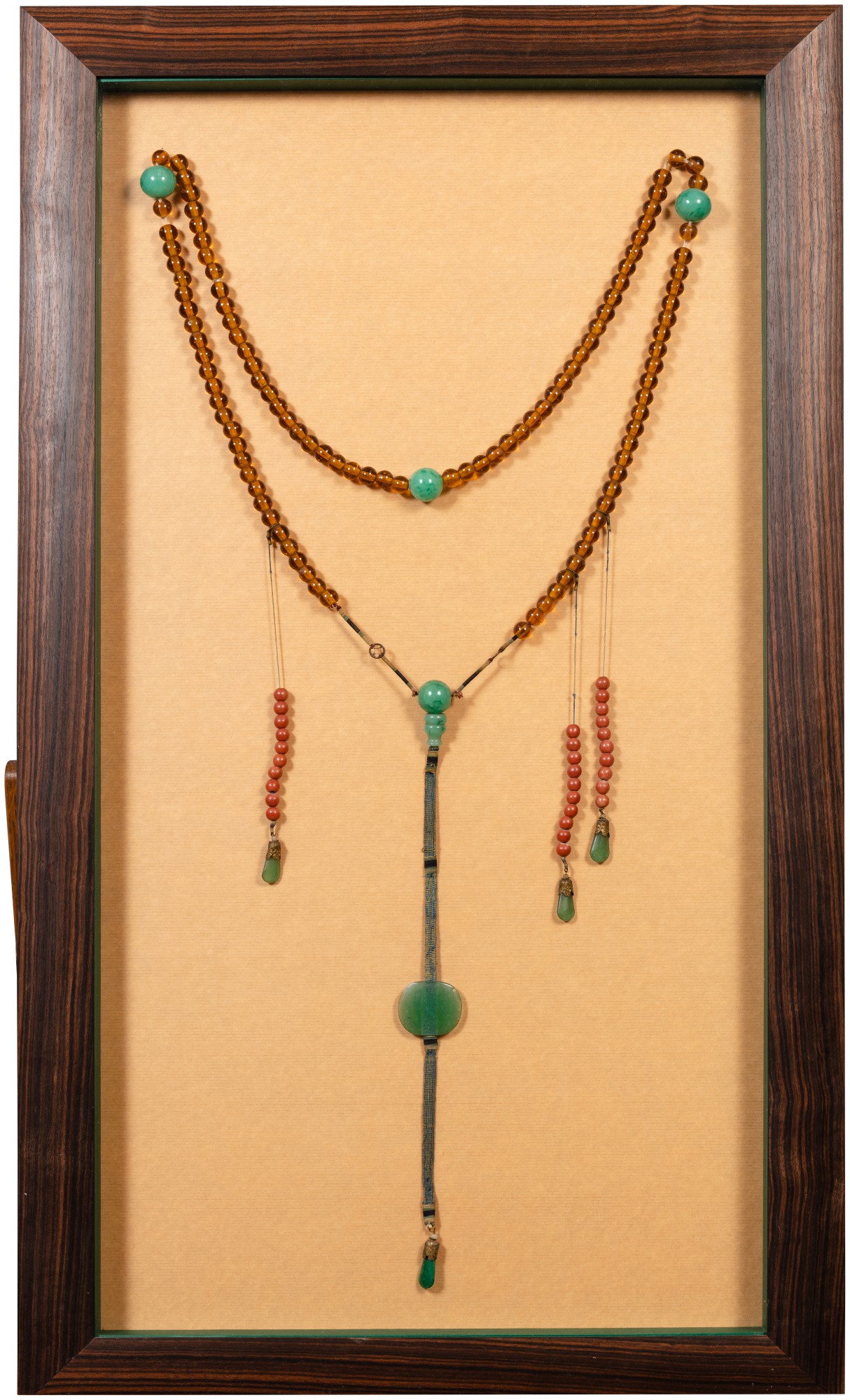 An amber and jadeite court necklaceao zhu — 清十九世紀 琥珀翡翠朝珠