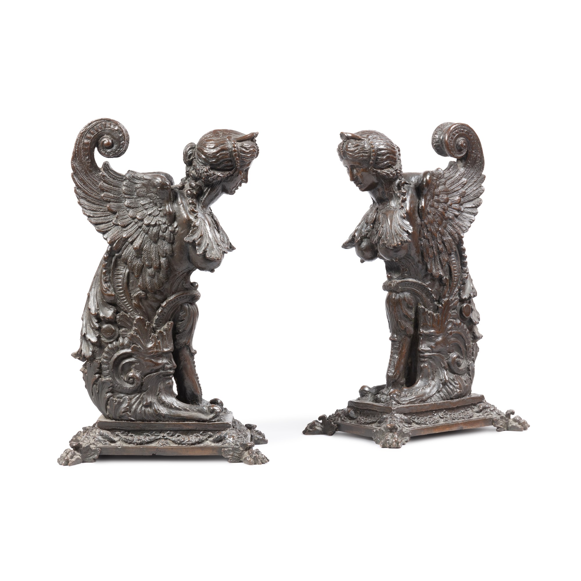 Italian, Venetian, 19th century, after Andrea Riccio — Italie, Venise, XIXe siècle, d'après le modèle d'Andrea Riccio (1470-1532), Paire de sphinx