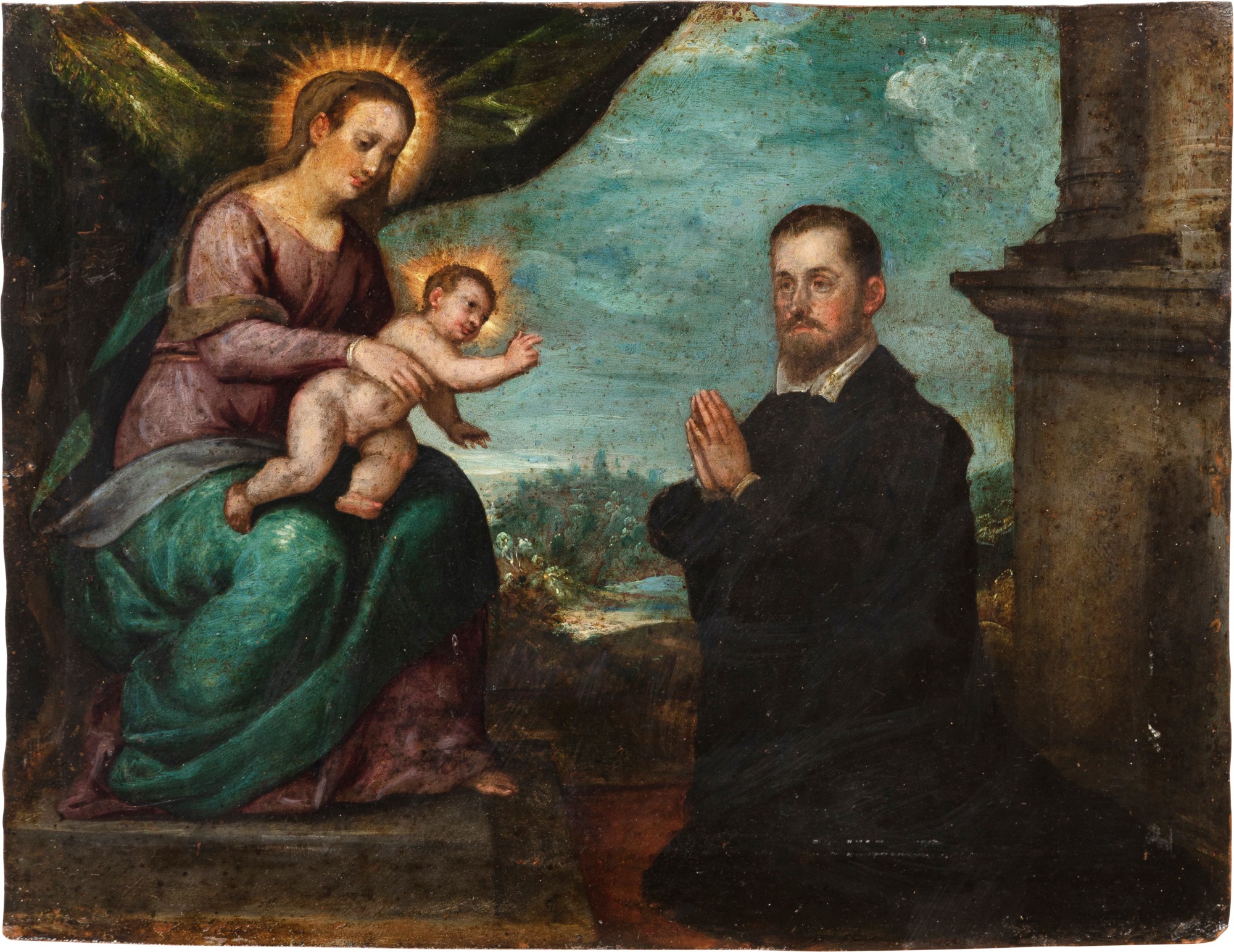 Attributed to Scarsellino — Attribué à Scarsellino, Vierge à l'Enfant avec un donateur