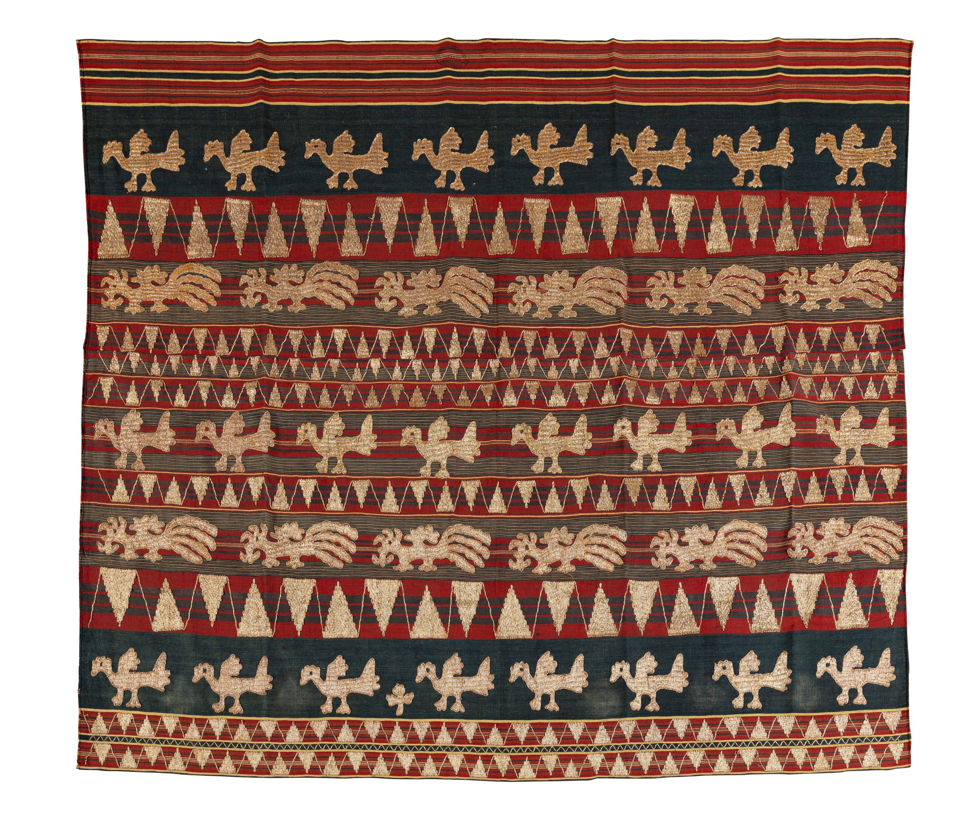 Tapis sarong, Lampung et écharpe selandang, Sumatra, Indonésie, fin du XIXème-début du XXème siècle — Sarong rug, Lampung and selandang scarf, Sumatra, Indonesia, late XIXth-early XXth century