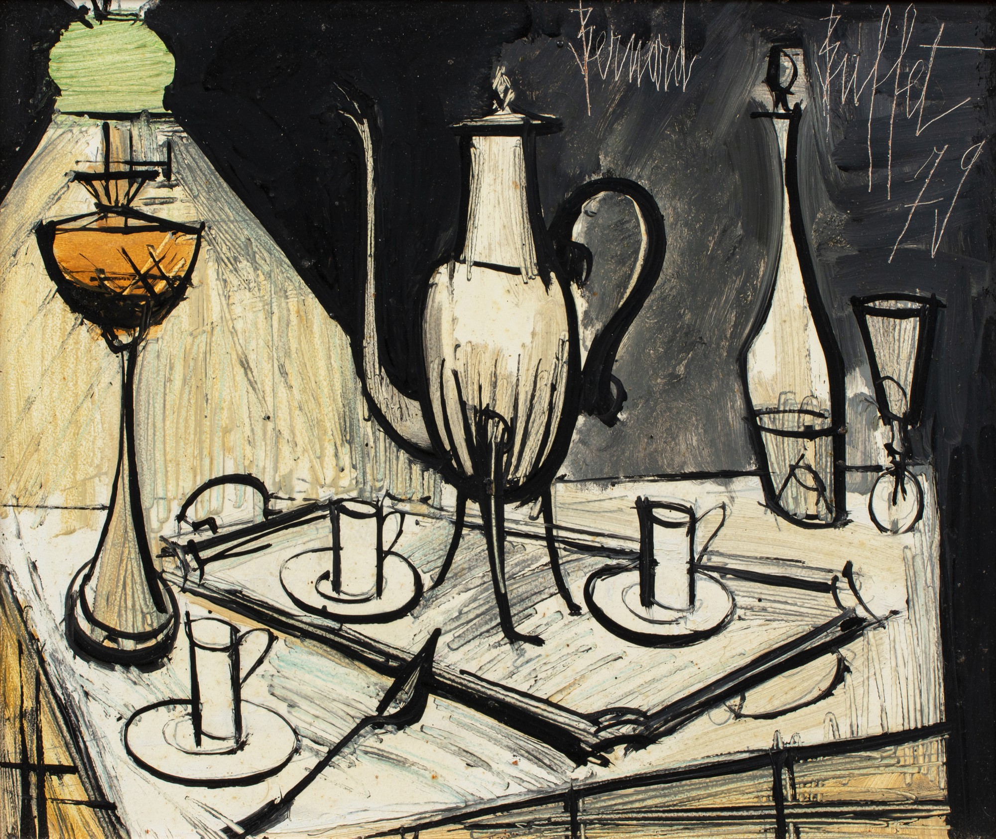 Bernard Buffet — Nature morte au service à café et à la lampe à pétrole