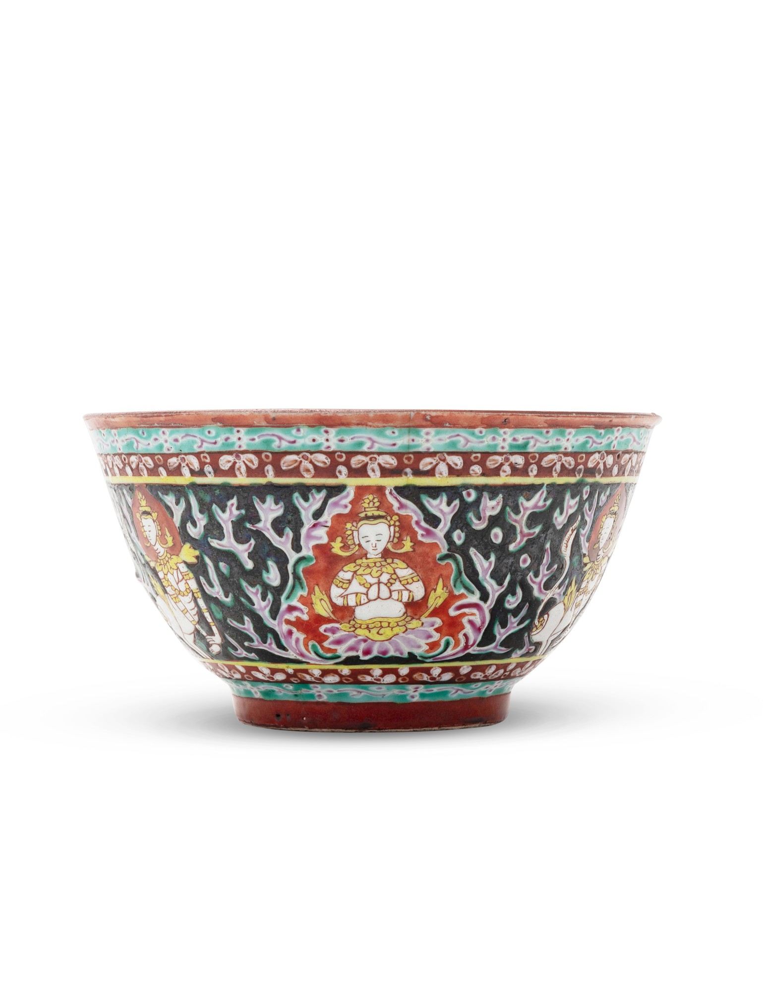 A 'benjarong' ‘bodhisattva’ bowl — 十九世紀 外銷暹羅班加隆菩蕯紋盌