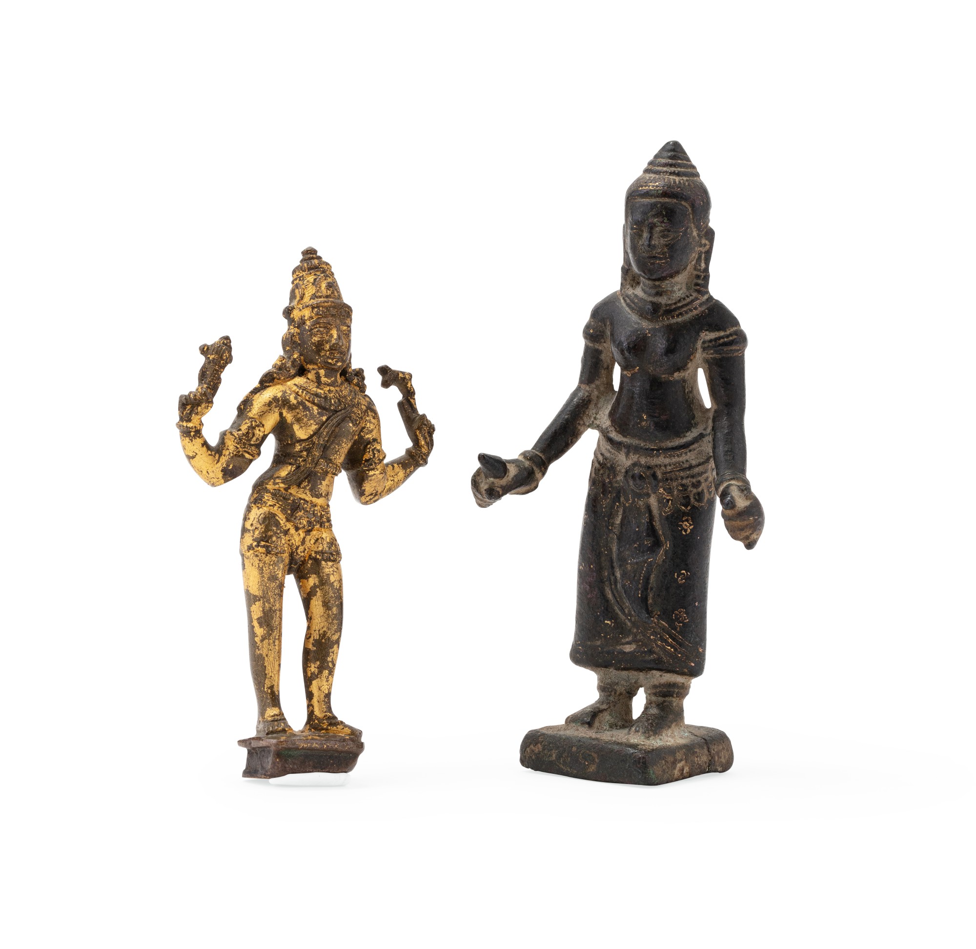 Unknown — 或為南印度 約十三世紀 鎏金銅合金濕婆立像 及 高棉 約十二世纪 銅合金雪山神女立像
