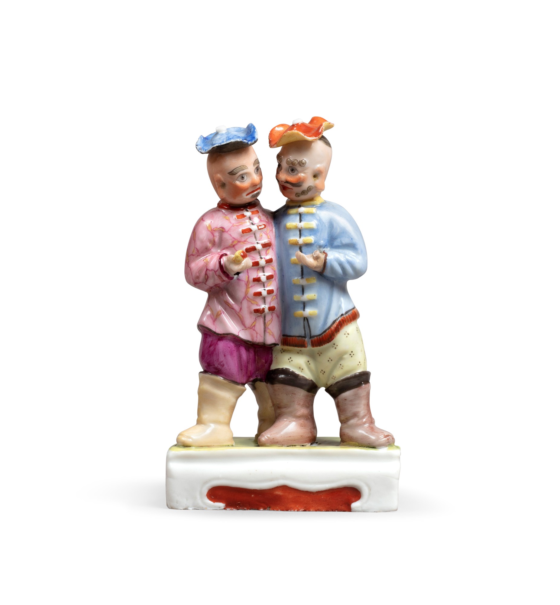 A rare polychrome-glazed figural group — 清十八世紀初 外銷粉彩西洋雙子立像