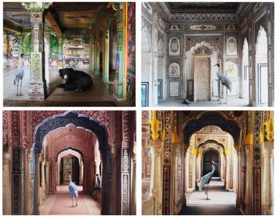 I: Holding of Vigilance, Samode Palace 5 (from the series India Song, 2008 – 2013) II: Avatars of Devi, Zanana, Samode Palace (from the series India Song, 2008 – 2013) III: Hanuman’s Mentor, June Mahal, Dungarpur (from the series India Song, 2008 – 2013) IV: Amrita’s Message, Nagaur Fort, Nagaur (from the series India Song, 2008 – 2013)