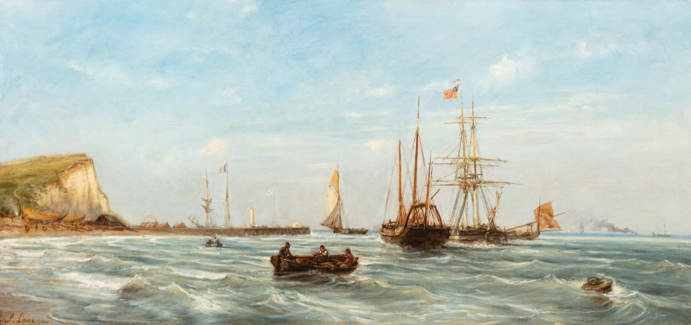 Voiliers au large de la côte normande (Le Tréport ?)