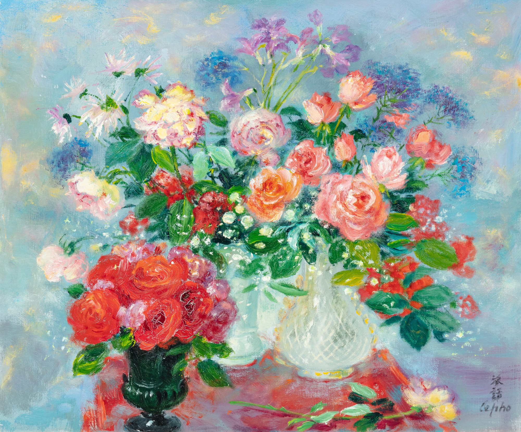 Le Pho, Three vases of roses — 黎譜 (1907-2001) ,  三瓶玫瑰花