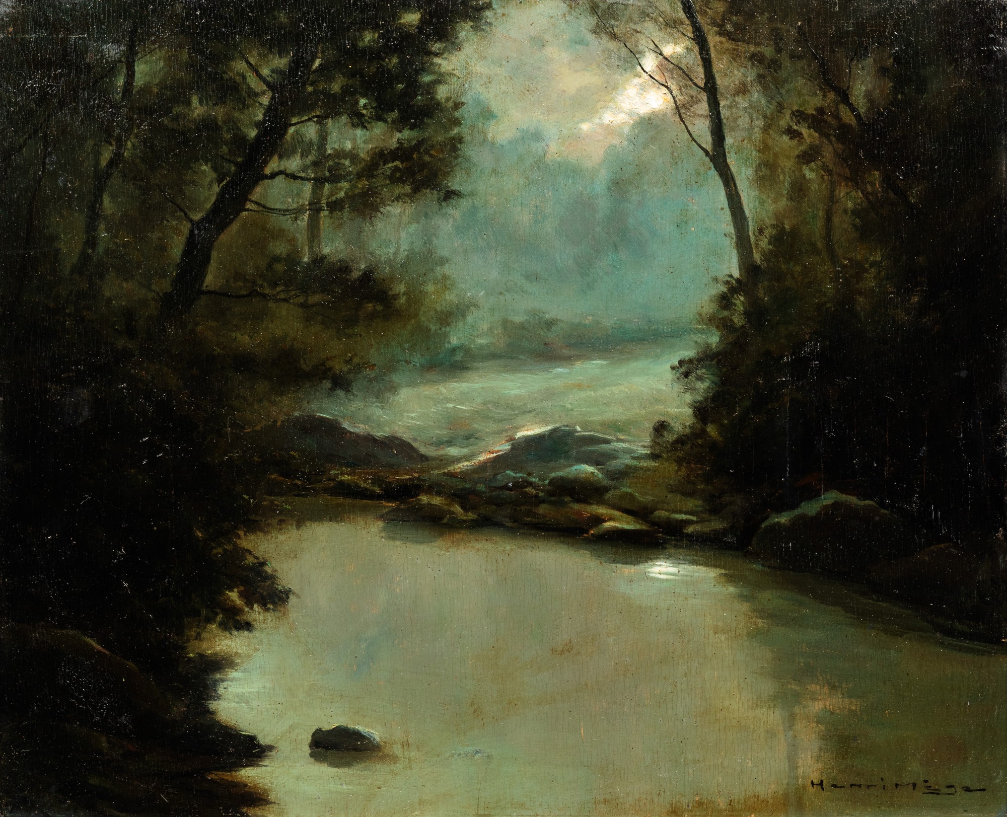 Henri Mège, Nuit sur un ruisseau aux alentours de Vimines (Savoie) — Henri Mège (1904-1984), 河旁夜景