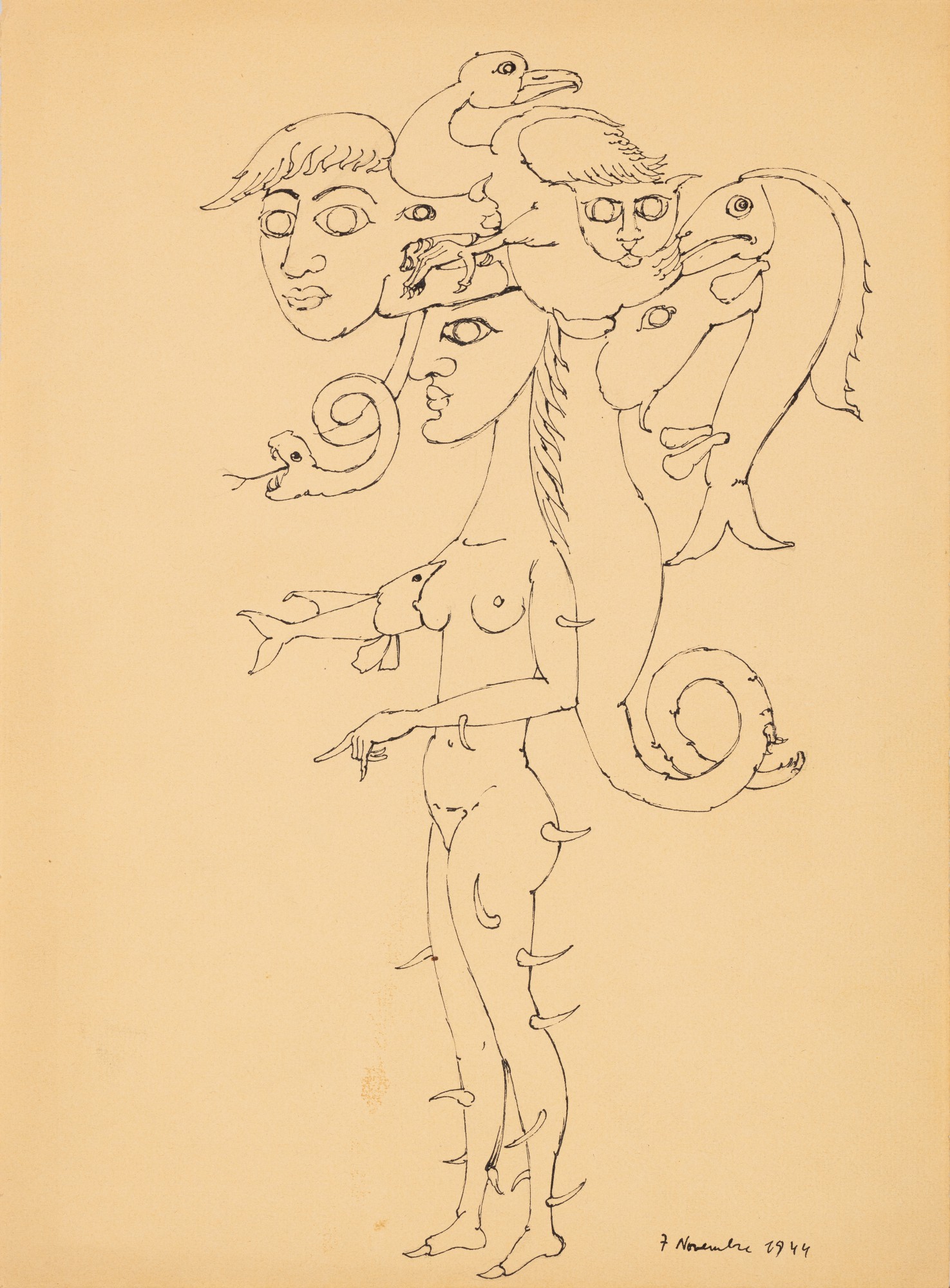 Femme à la coiffe (Variation originale autour du thème de la femme rose-croix), novembre 1944    