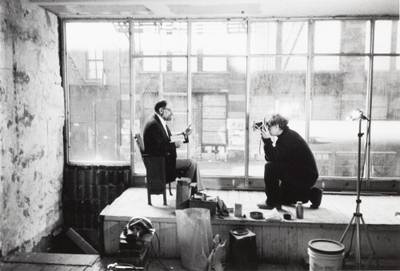 Robert Frank photographing Allen Ginsberg for Collected Poems 1947-1980 dust-jacket, Robert Frank studio, 1984