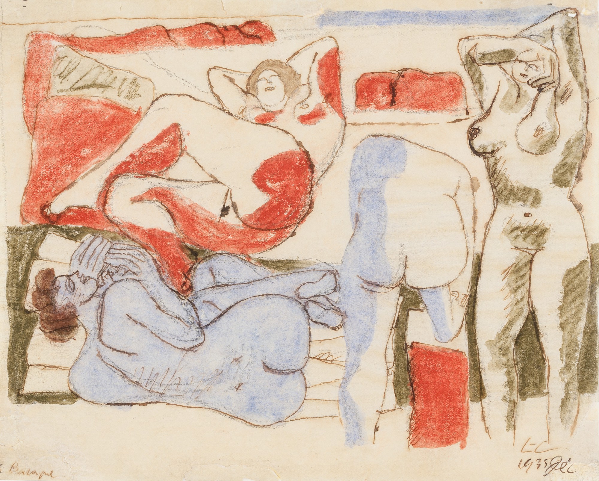Le Corbusier — Quatre baigneuses sur une plage devant les rochers