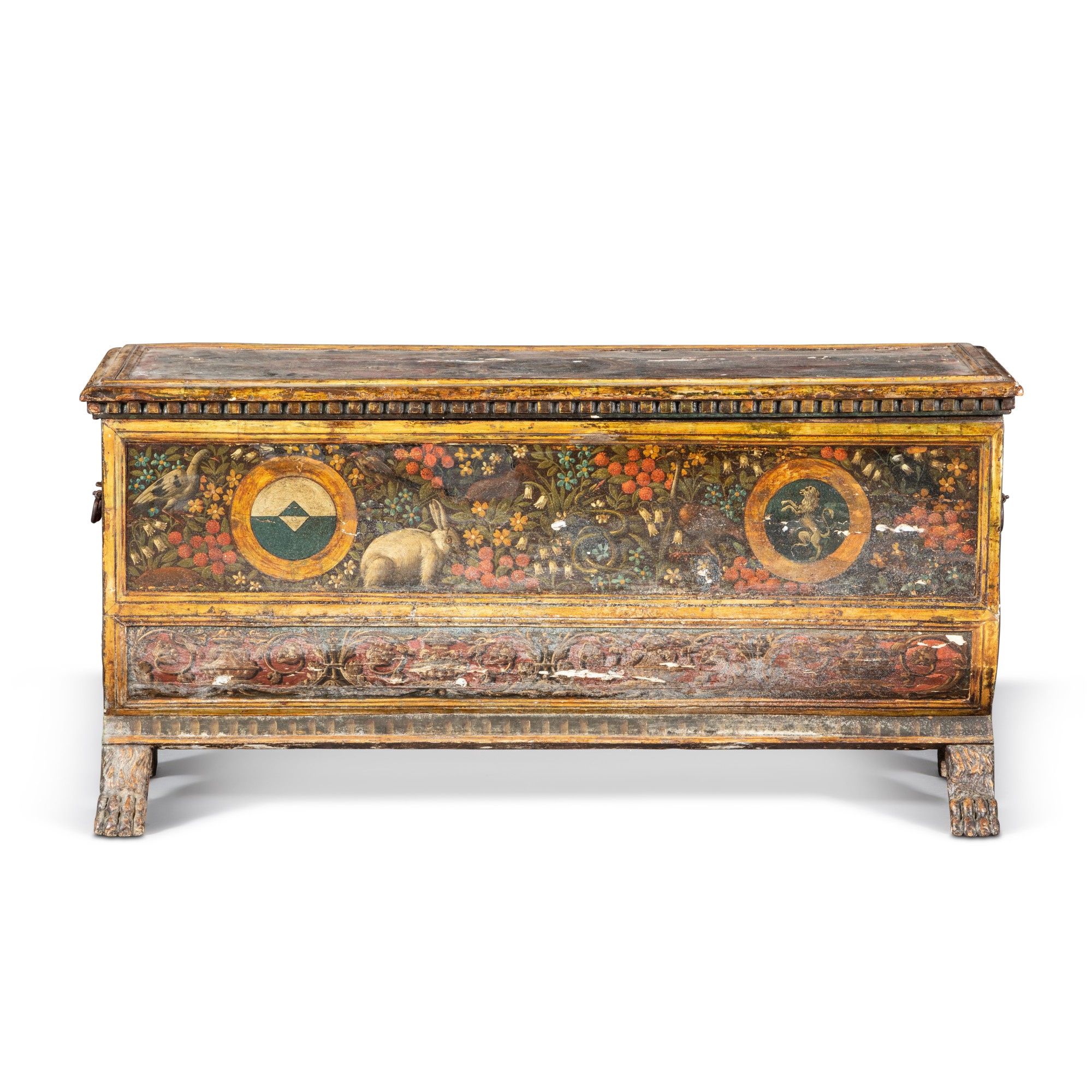 Unknown — Cassone de mariage de forme tombeau en bois peint, Toscane, XVIe siècle et plus tardif