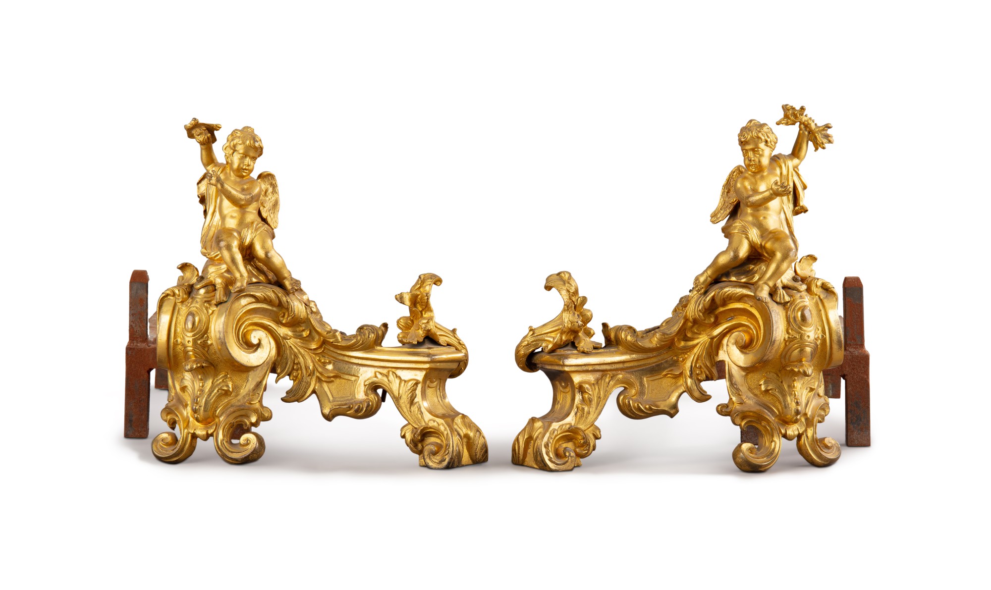 Unknown (Historical) — Paire de chenets en bronze doré de style Régence, XIXe siècle