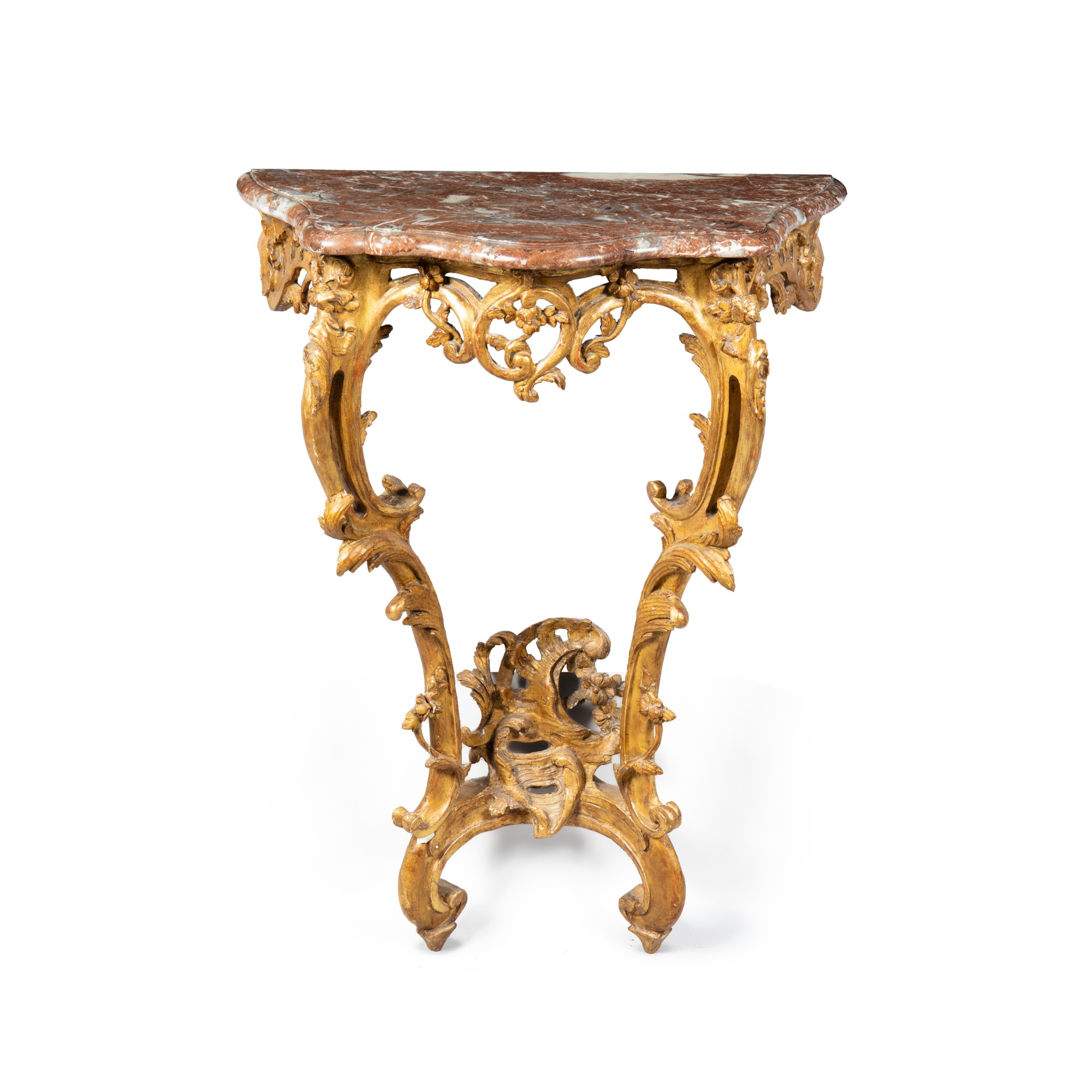 A giltwood console, Louis XV, circa 1750 — Console en bois doré d'époque Louis XV, vers 1750