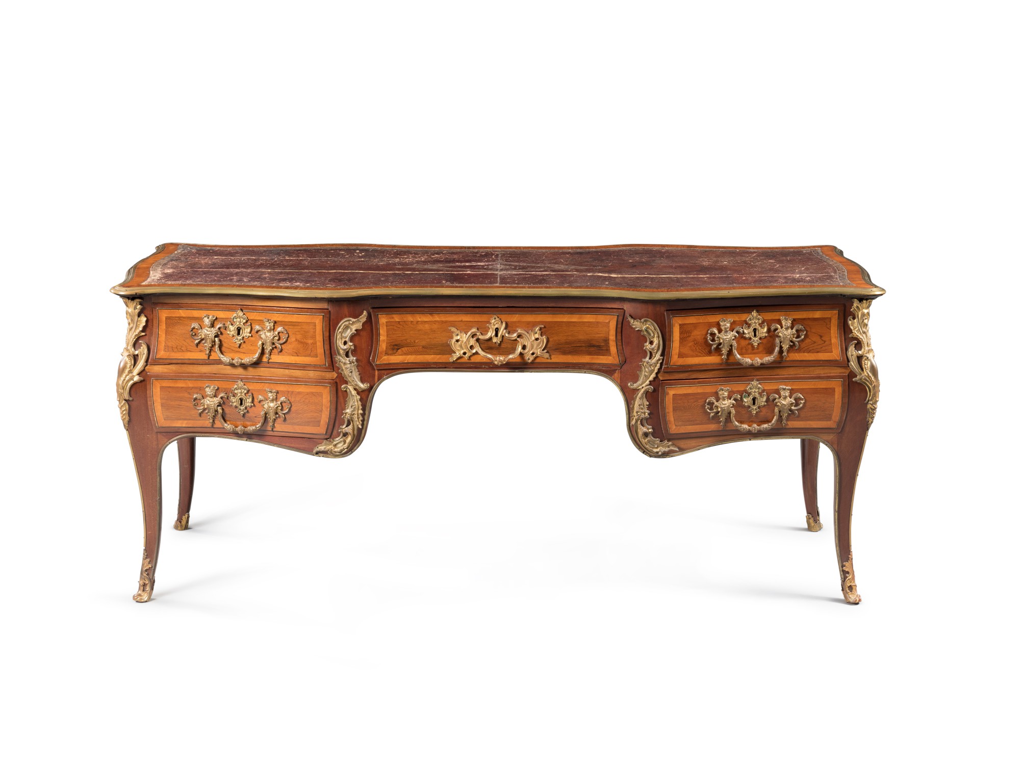 Unknown — Bureau de milieu en marqueterie de palissandre, érable et acajou, monture de bronze doré de style Louis XV, fin du XIXe siècle, estampille  apocryphe