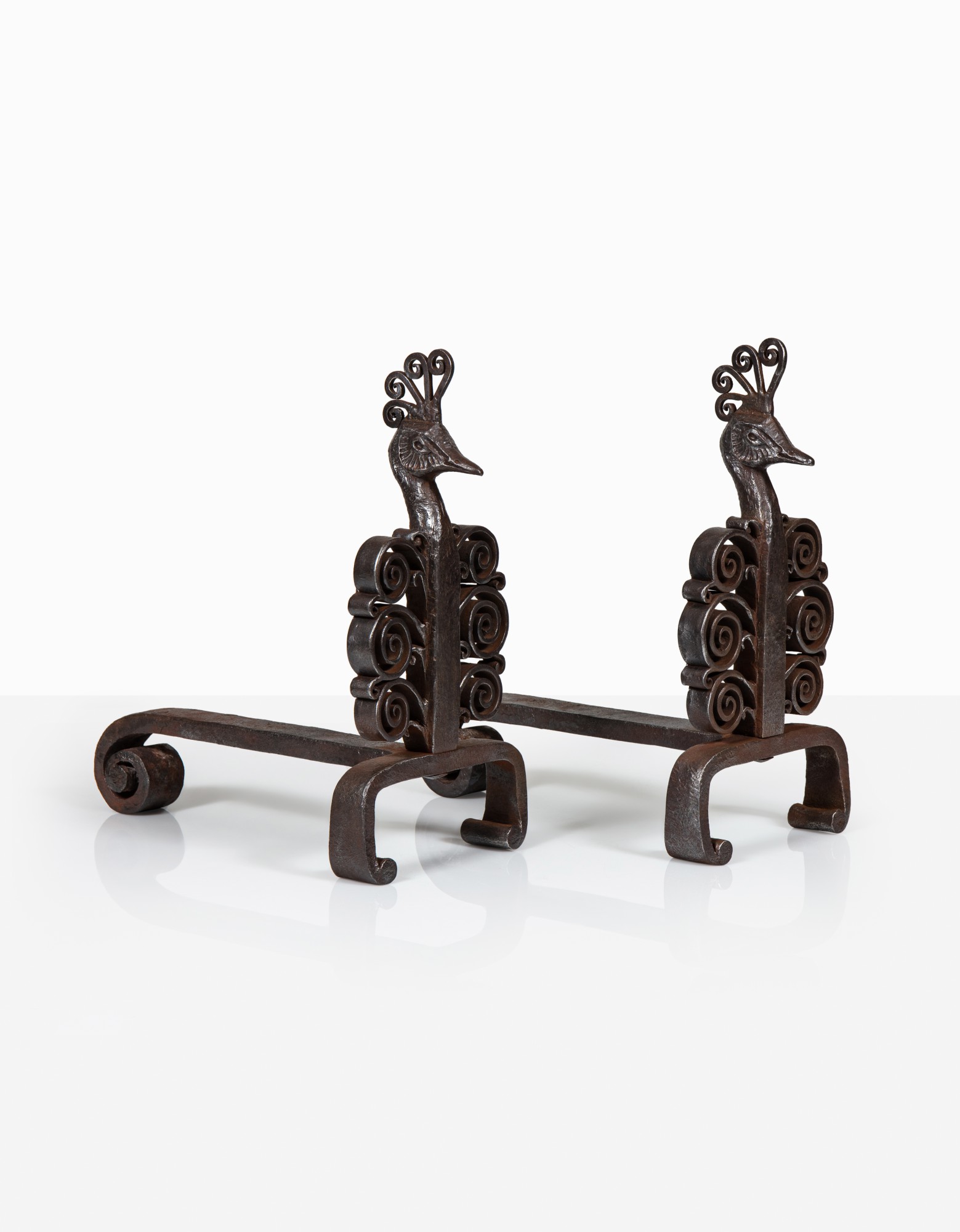 Pair de chenets Paon