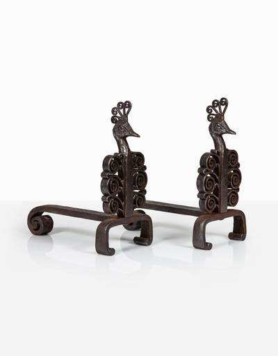 Pair de chenets Paon